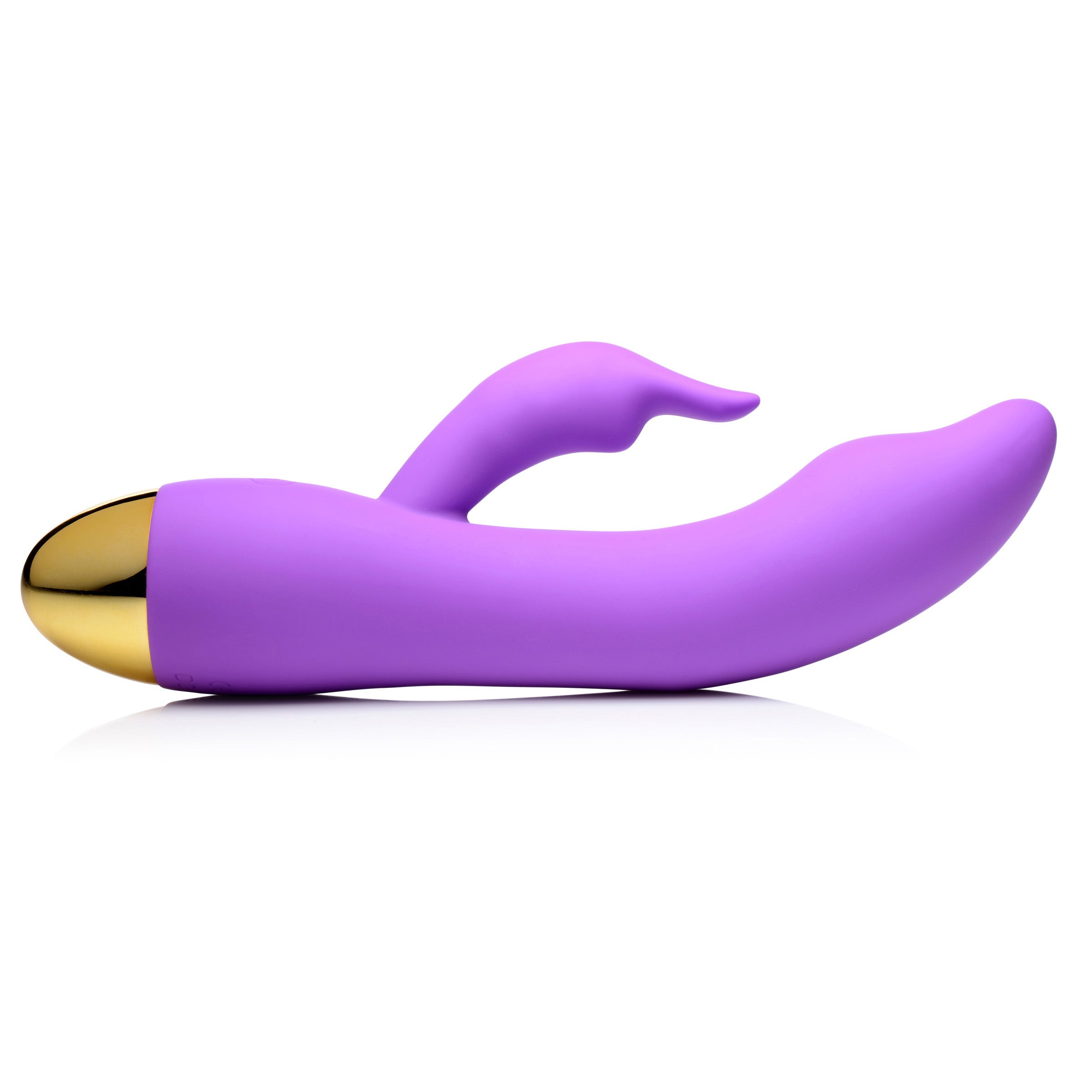 10X Come-Hither G-Focus Silicone Vibrator in purple, showcasing its sleek design and dual motors for G-spot and clitoral stimulation.