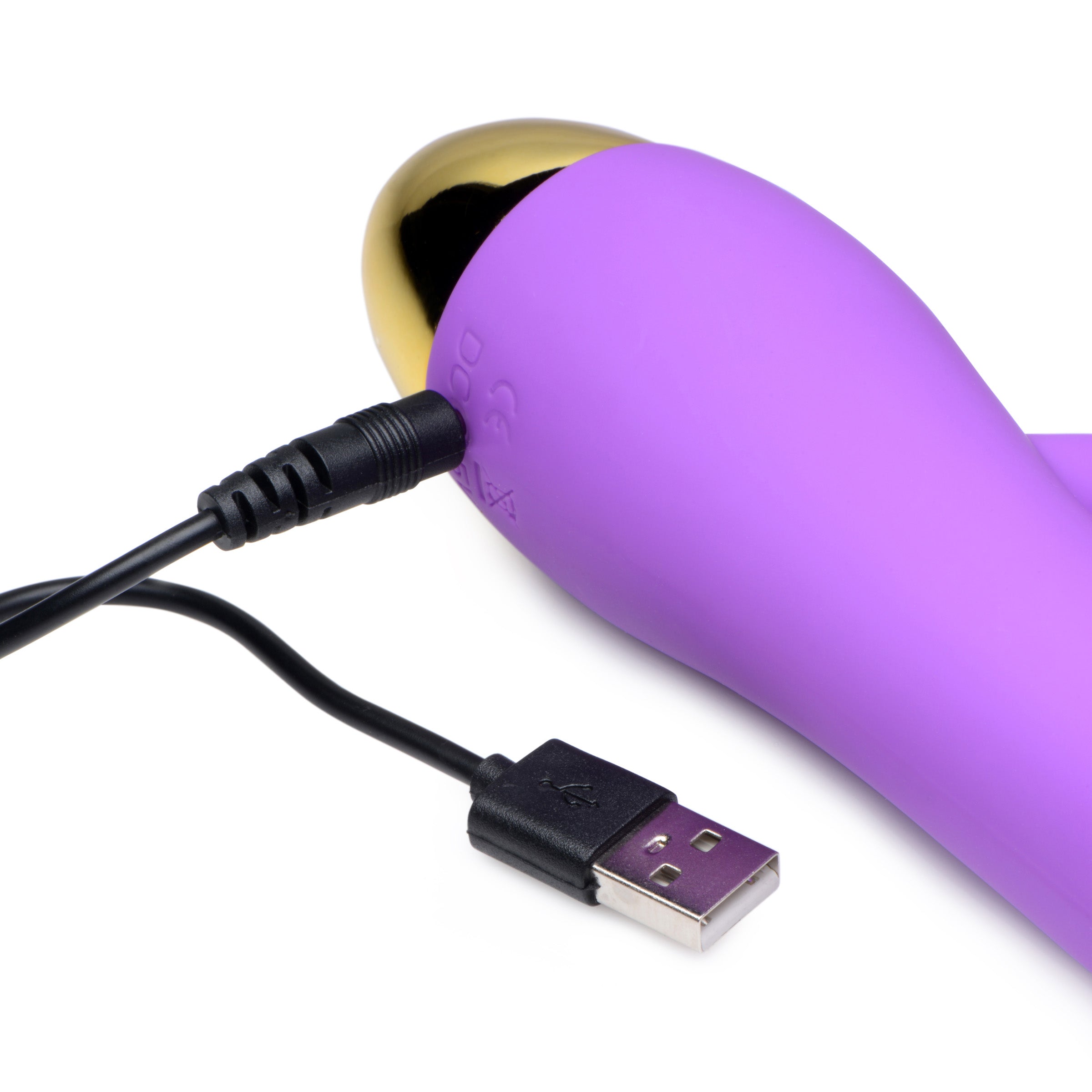 10X Come-Hither G-Focus Silicone Vibrator in purple, showcasing its sleek design and dual motors for G-spot and clitoral stimulation.