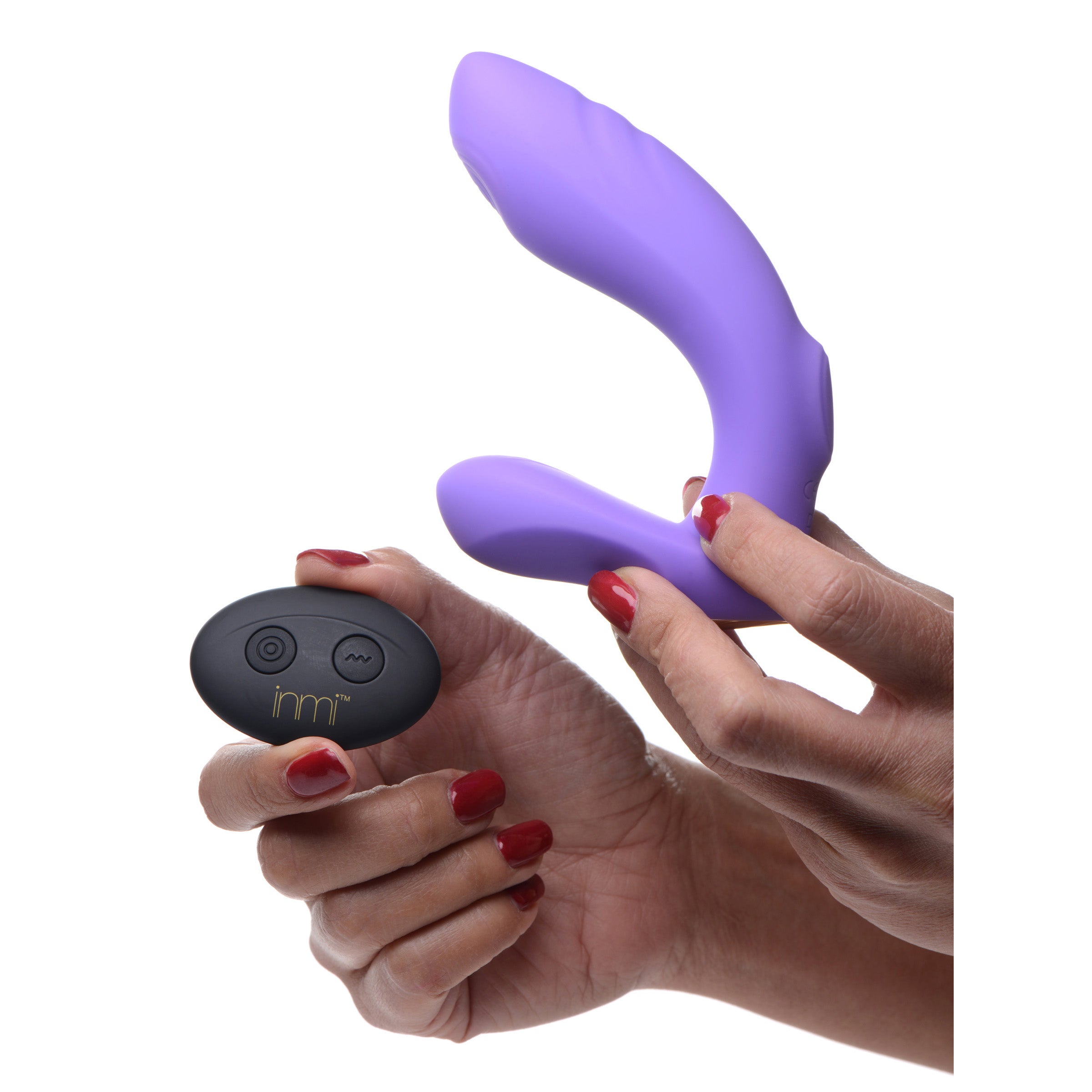 10X G-Tap Tapping Silicone G-spot Vibrator in purple, showcasing its sleek design and dual motors.