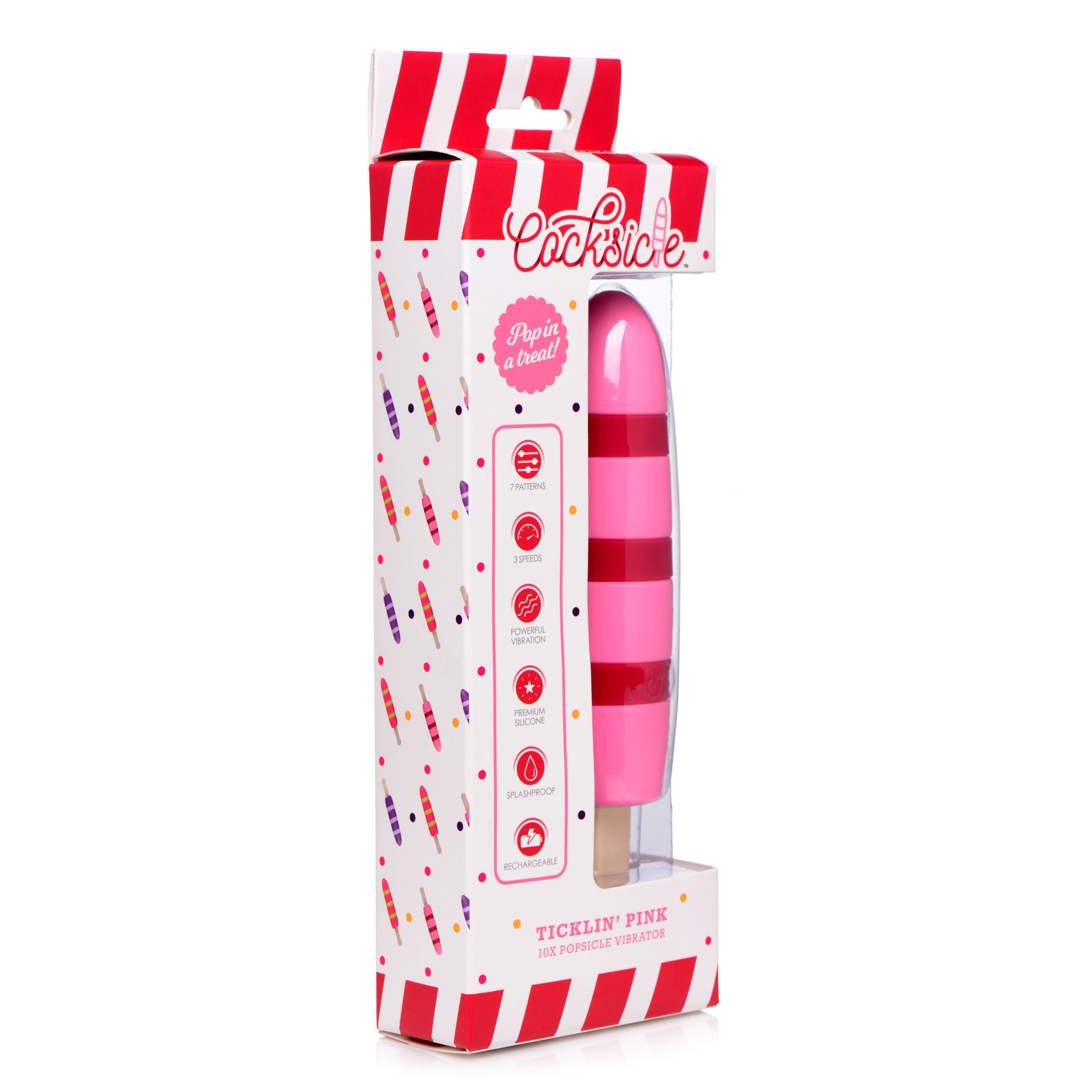 10X Popsicle Silicone Vibrator in Ticklin' Pink, showcasing its playful popsicle shape and vibrant color.