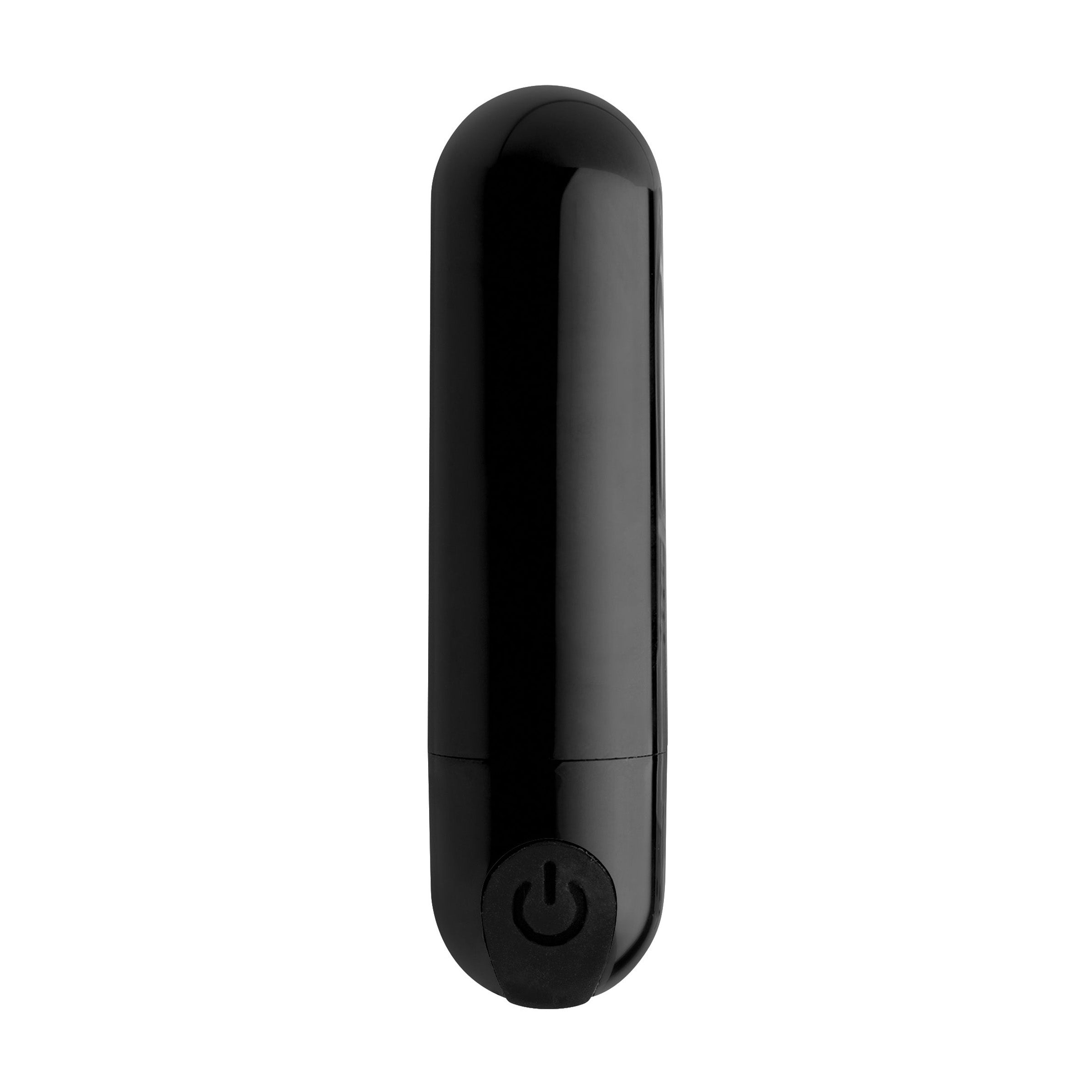 10X Rechargeable Vibrating Metallic Bullet in Black, compact and sleek design with a smooth metallic finish.