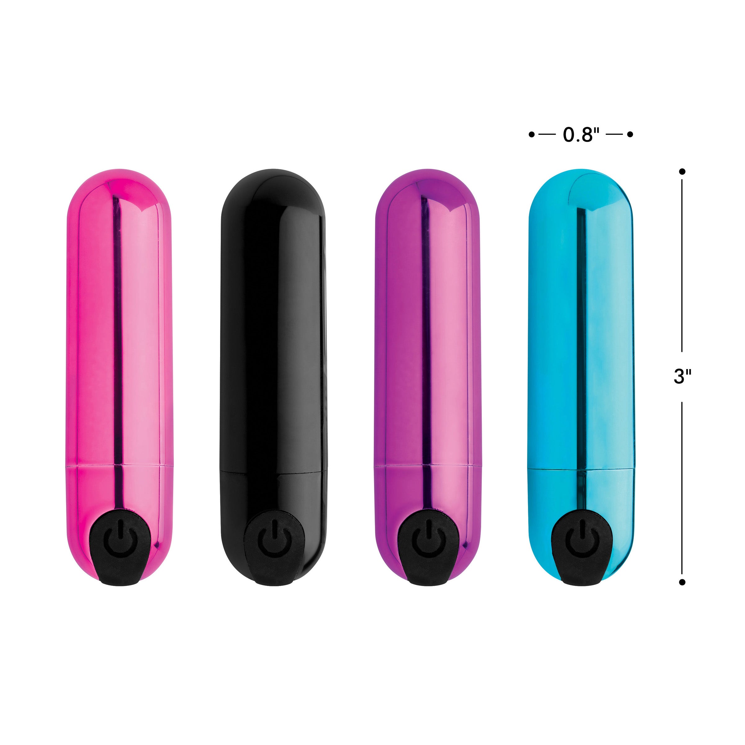 10X Rechargeable Vibrating Metallic Bullet in Black, compact and sleek design with a smooth metallic finish.