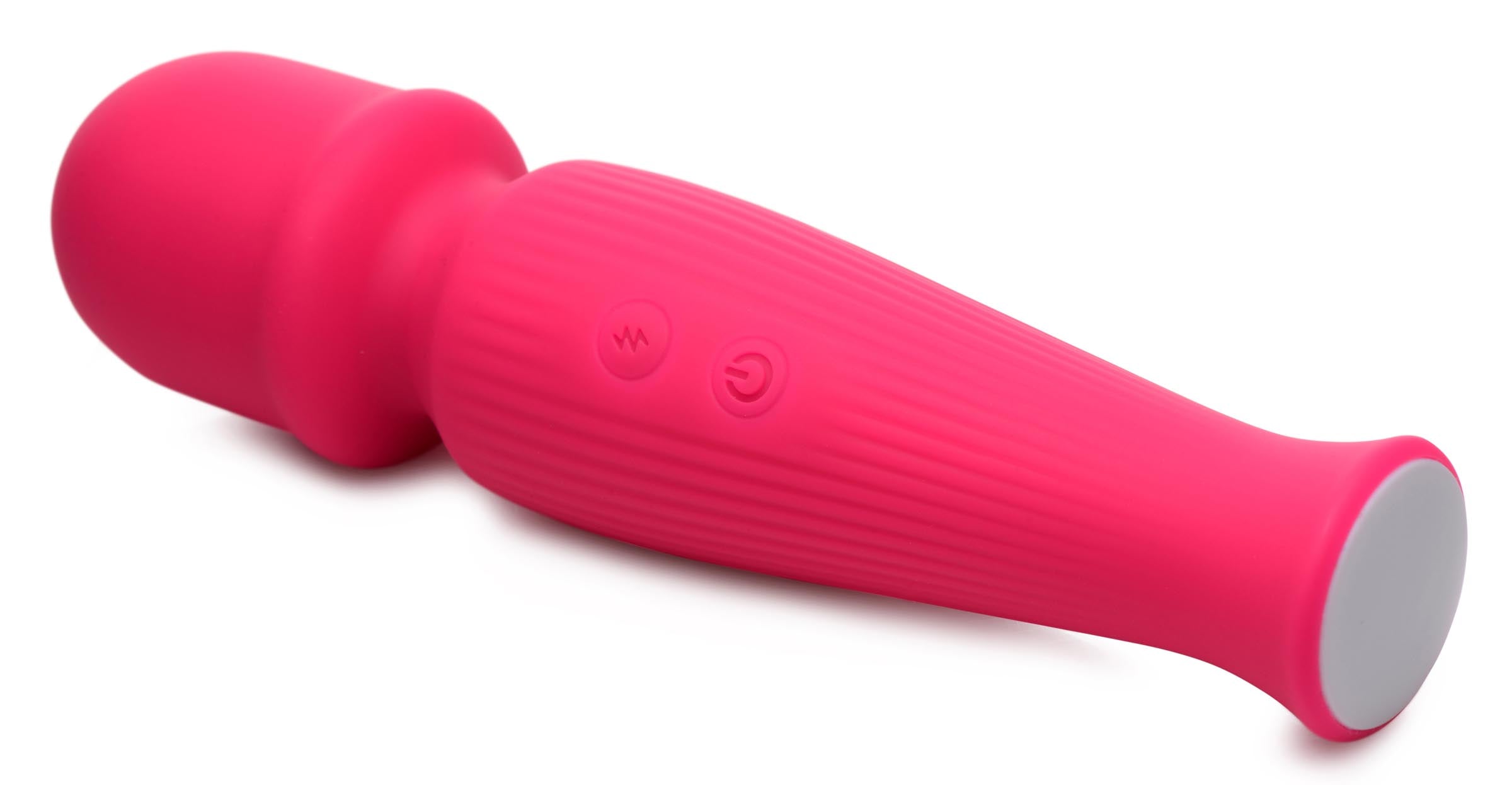 10X Silicone Wand Massager in Magenta, compact and travel-friendly with a wide head for clitoral stimulation.