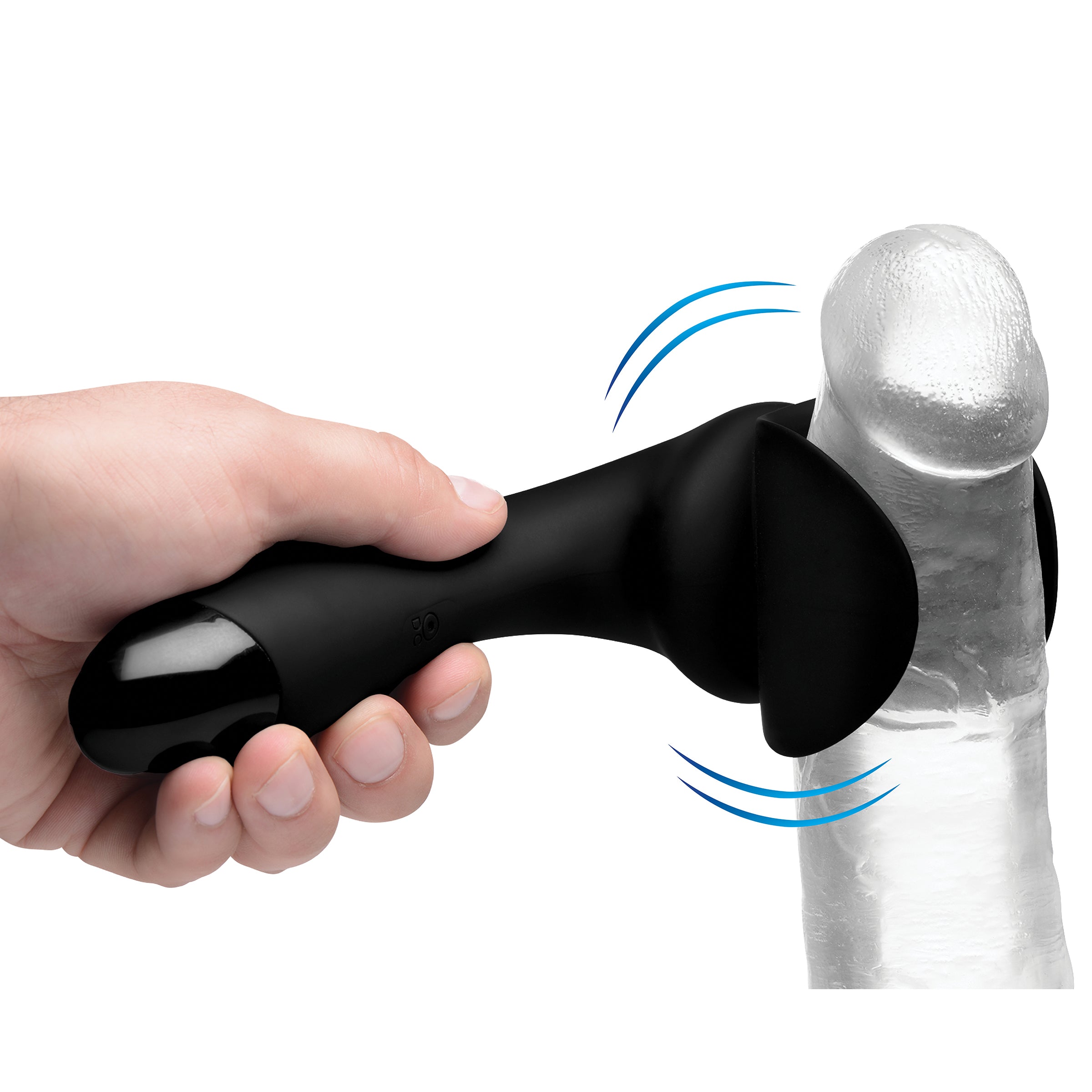 10X Solo Stroke Penis Teaser Wand in sleek black silicone, designed for male pleasure with textured interior and ergonomic shape.