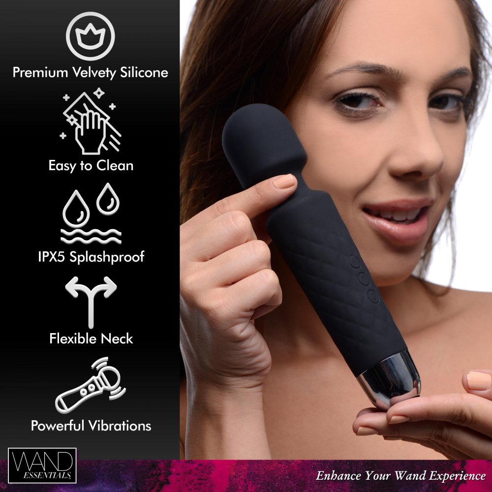 18X Luxury Silicone Travel Wand in black, showcasing its sleek design and soft silicone texture.