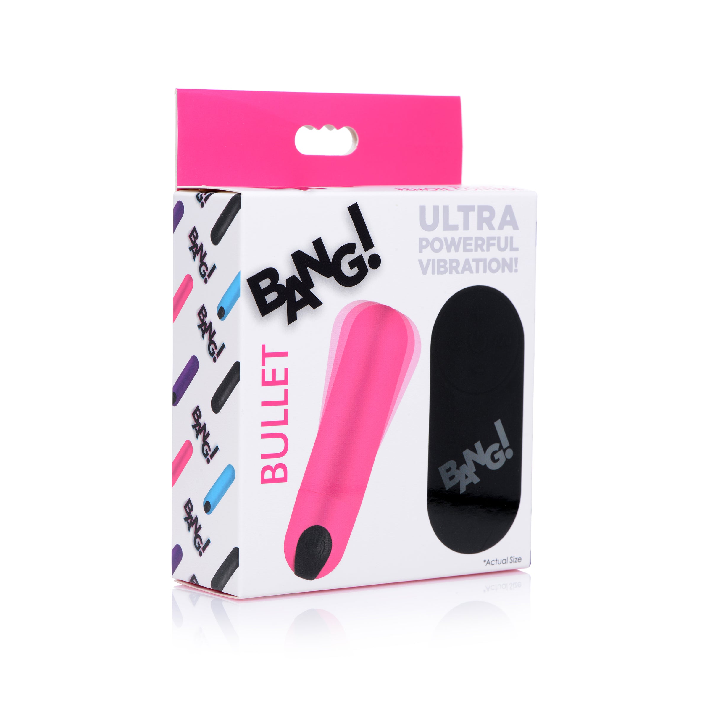 21X Vibrating Bullet in pink with remote control, showcasing its sleek design and compact size.