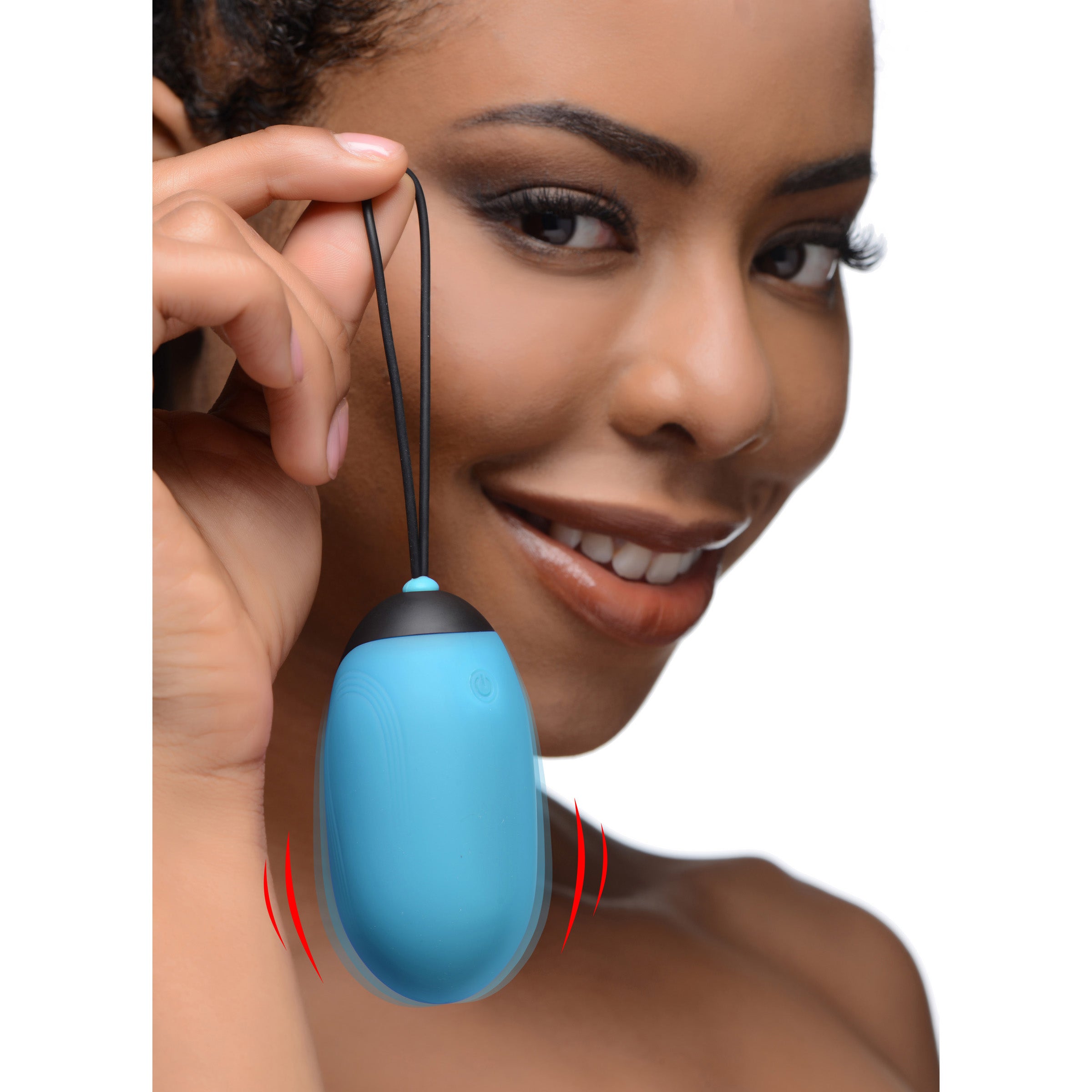 21X XL Silicone Vibrating Egg in blue, showcasing its sleek design and remote control.