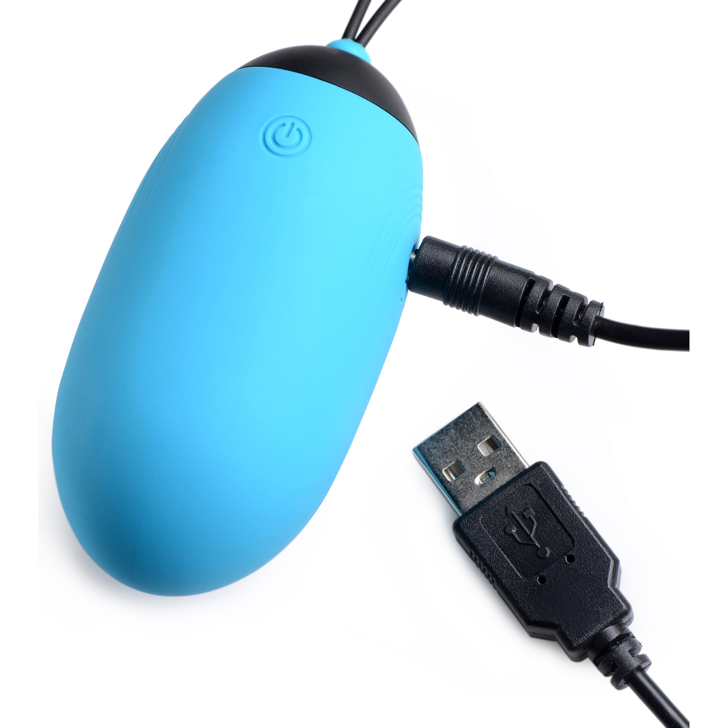 21X XL Silicone Vibrating Egg in blue, showcasing its sleek design and remote control.