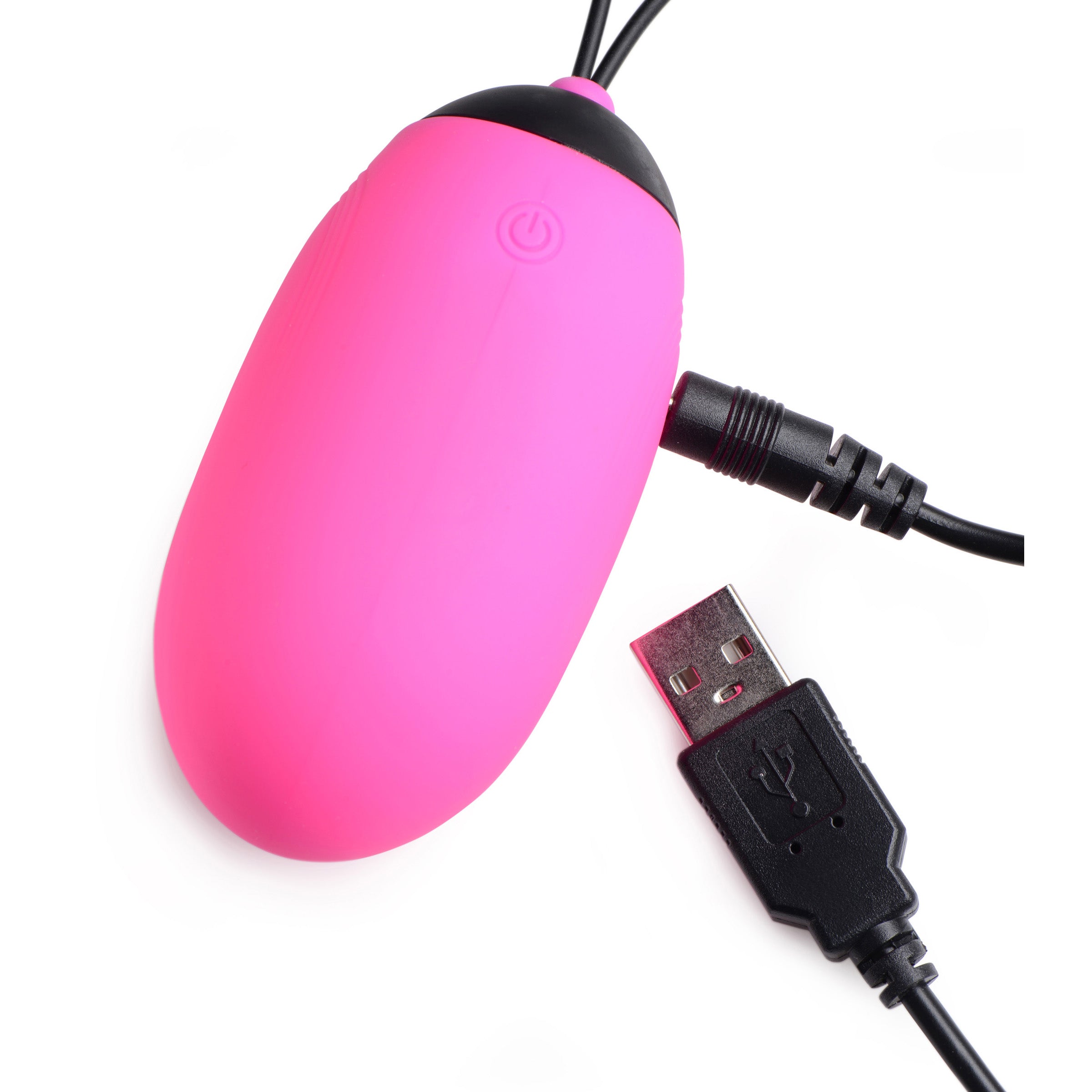 21X XL Silicone Vibrating Egg in pink, showcasing its smooth silicone texture and remote control.