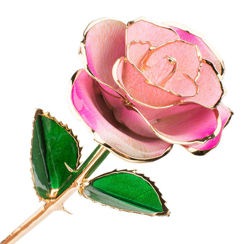 A stunning 24K gold-plated rose flower elegantly displayed in a gift box, symbolizing eternal love and appreciation.