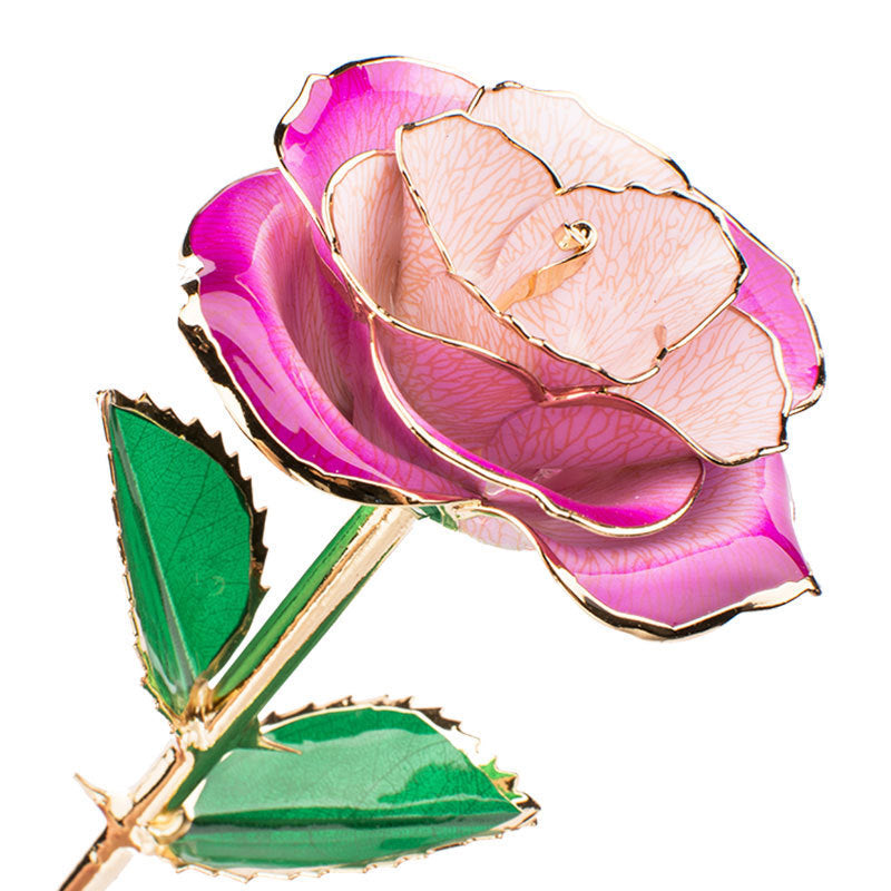 A stunning 24K gold-plated rose flower elegantly displayed in a gift box, symbolizing eternal love and appreciation.