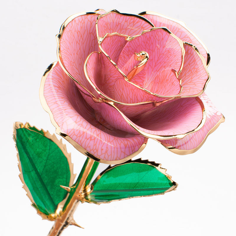 A stunning 24K gold-plated rose flower elegantly displayed in a gift box, symbolizing eternal love and appreciation.