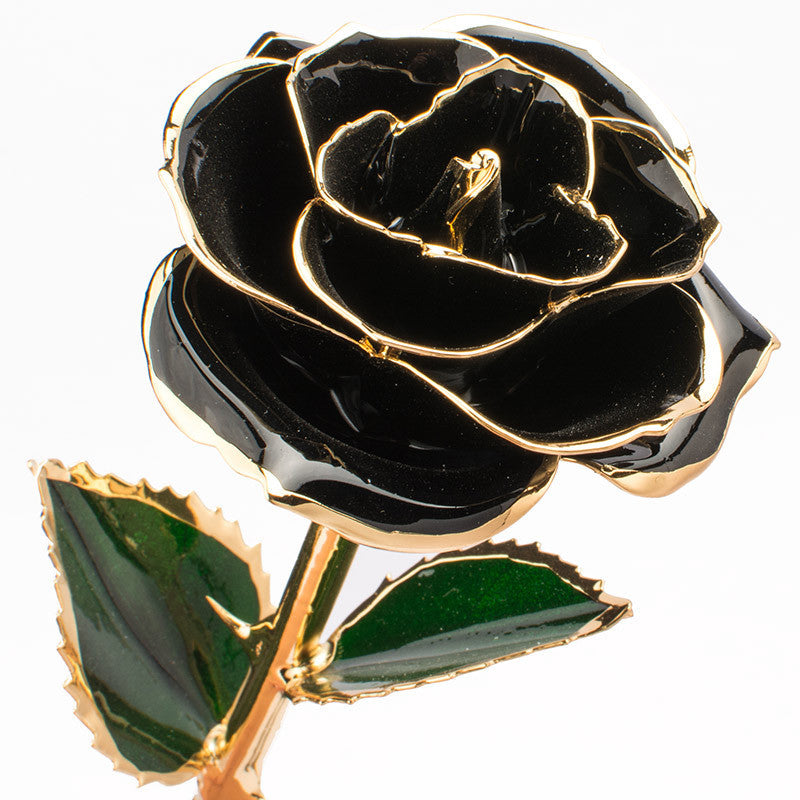 A stunning 24K gold-plated rose flower elegantly displayed in a gift box, symbolizing eternal love and appreciation.