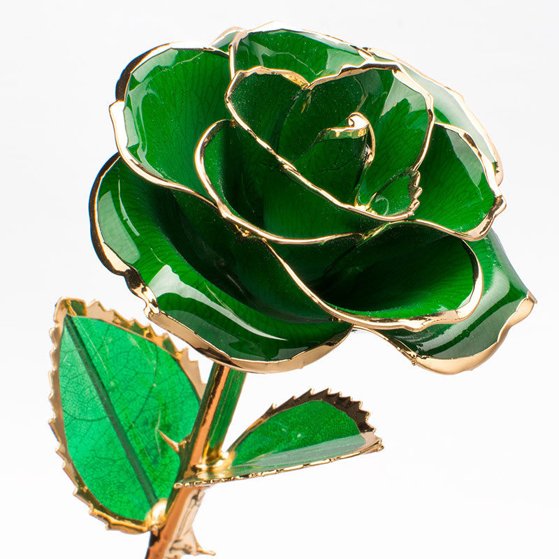 A stunning 24K gold-plated rose flower elegantly displayed in a gift box, symbolizing eternal love and appreciation.