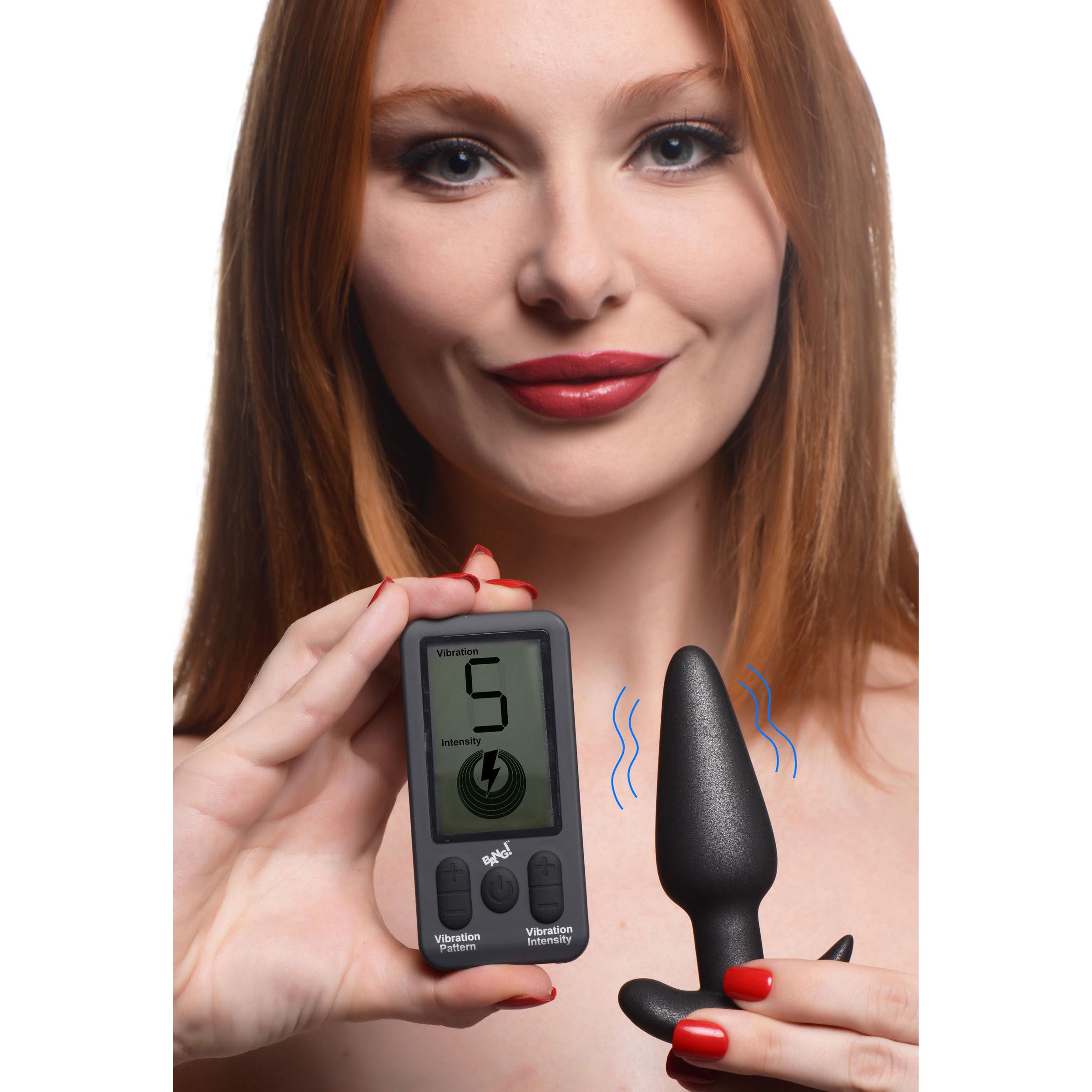 25X Platinum Series Butt Plug with Remote Control in metallic black silicone, showcasing its tapered design and remote control.