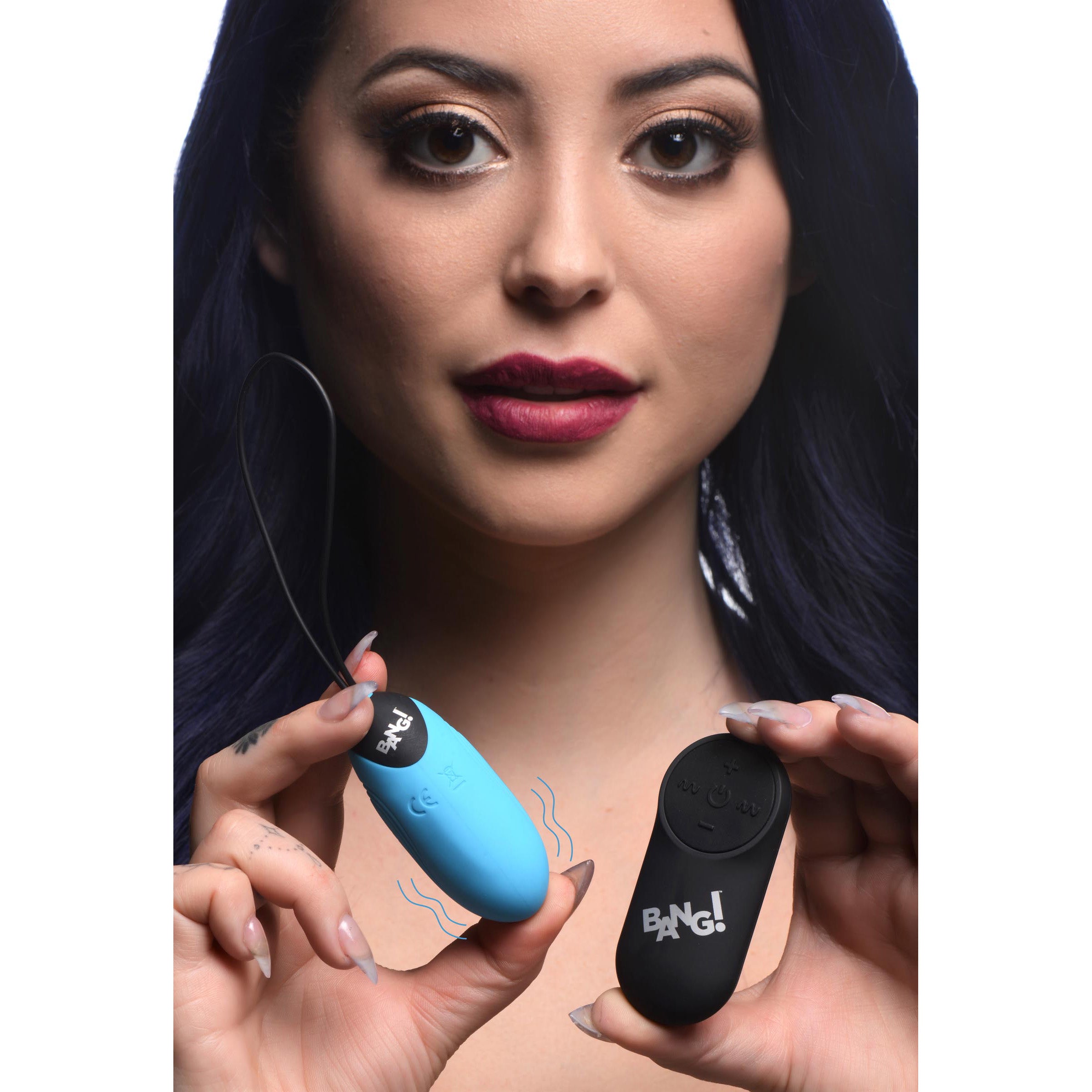 28X Grooved Silicone Egg in blue, showcasing its textured design and remote control for enhanced stimulation.