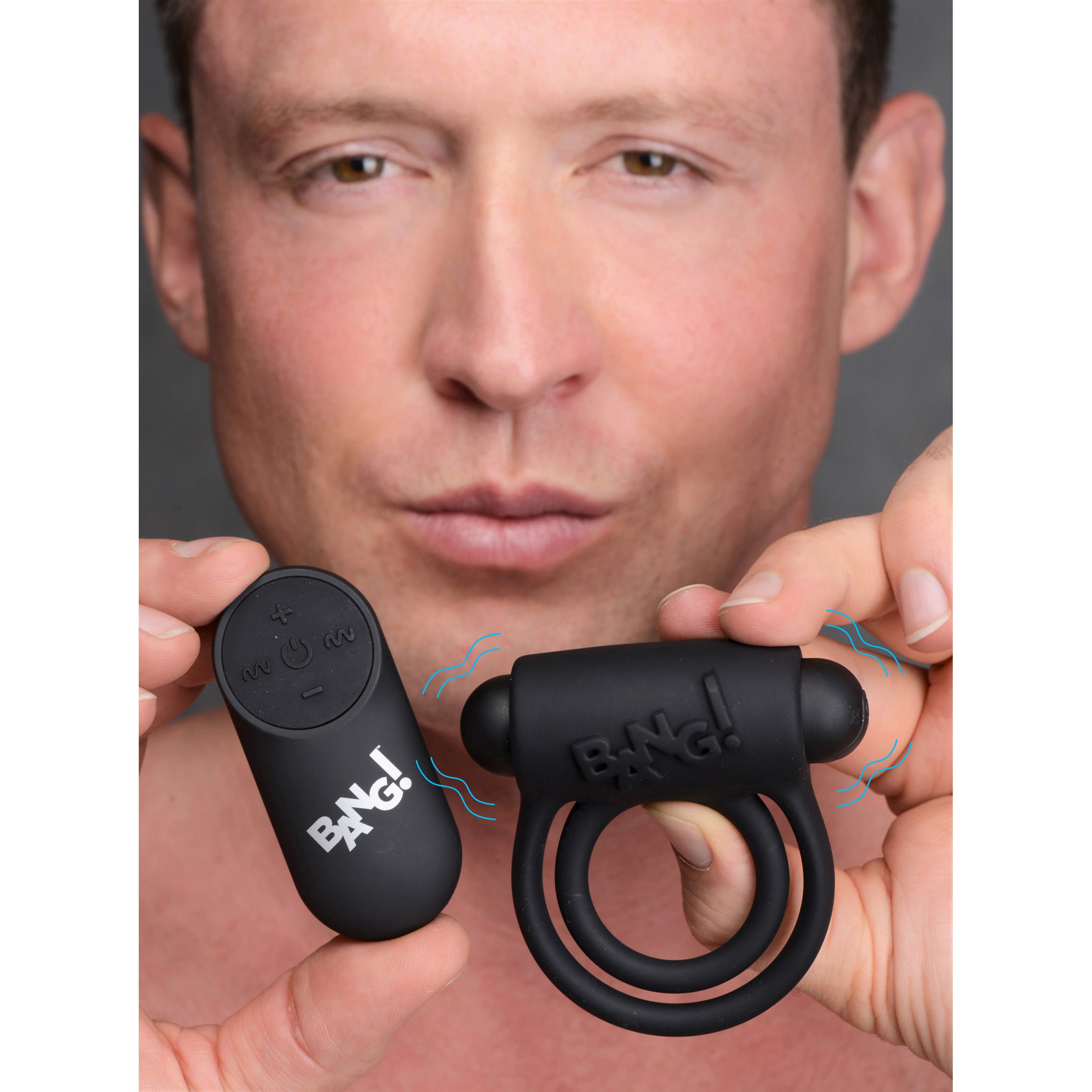 28X Remote Control Vibrating Cock Ring & Bullet in black, showcasing its dual rings and bullet vibe for enhanced pleasure.