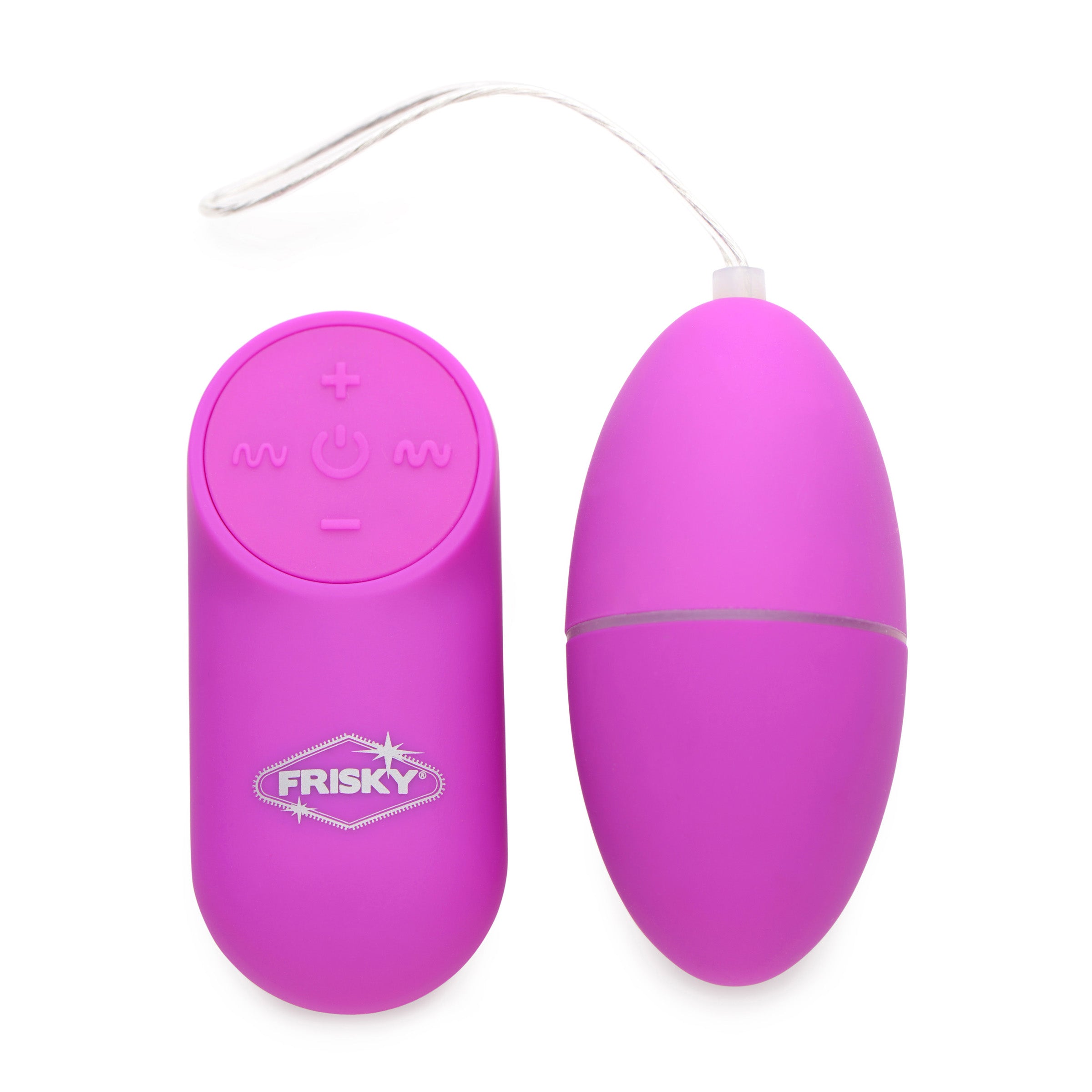 Purple 28X Scrambler Vibrating Egg with remote control, showcasing its sleek design and smooth texture.