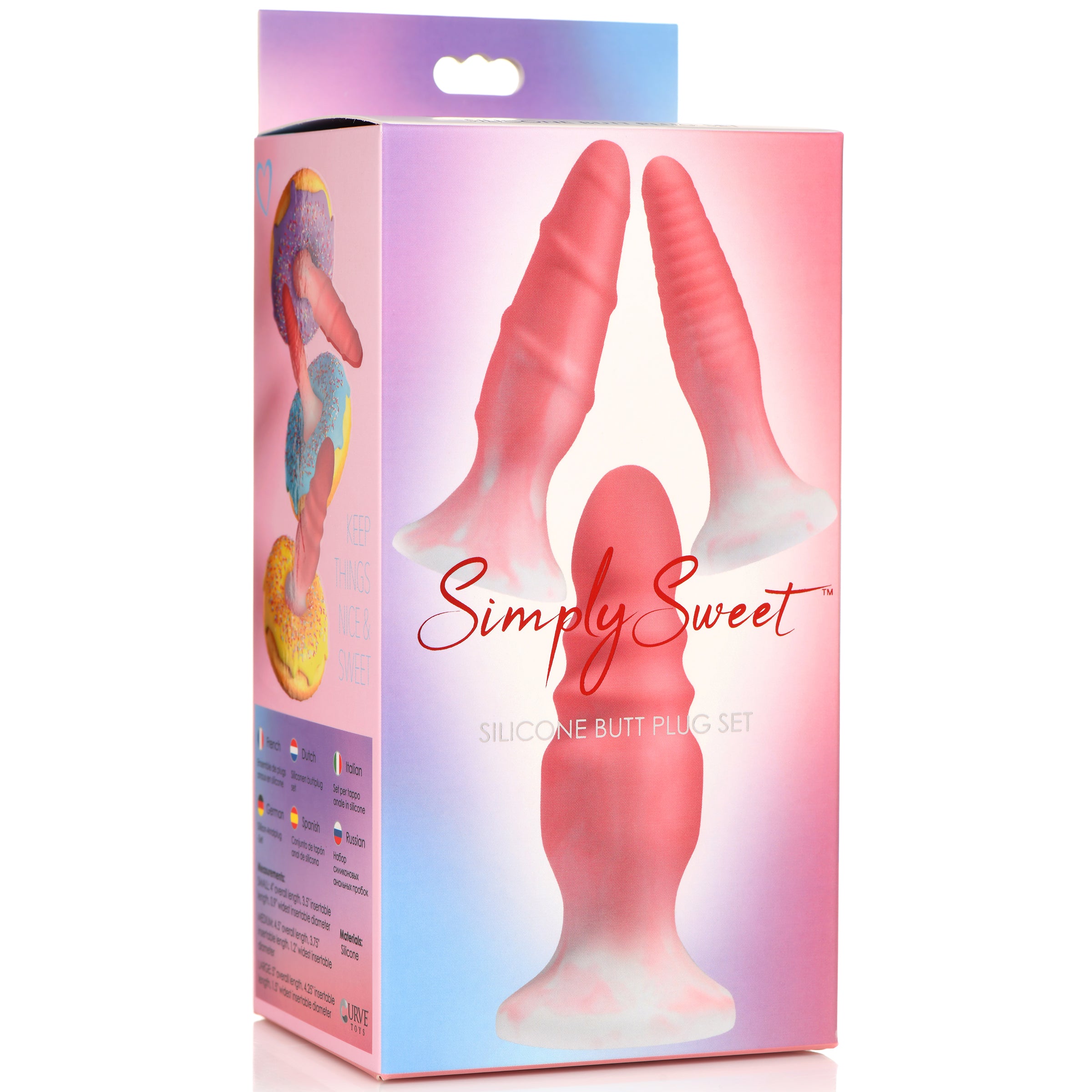 3 Piece Silicone Butt Plug Set in pink, showcasing three graduated sizes with unique textures for enhanced pleasure.