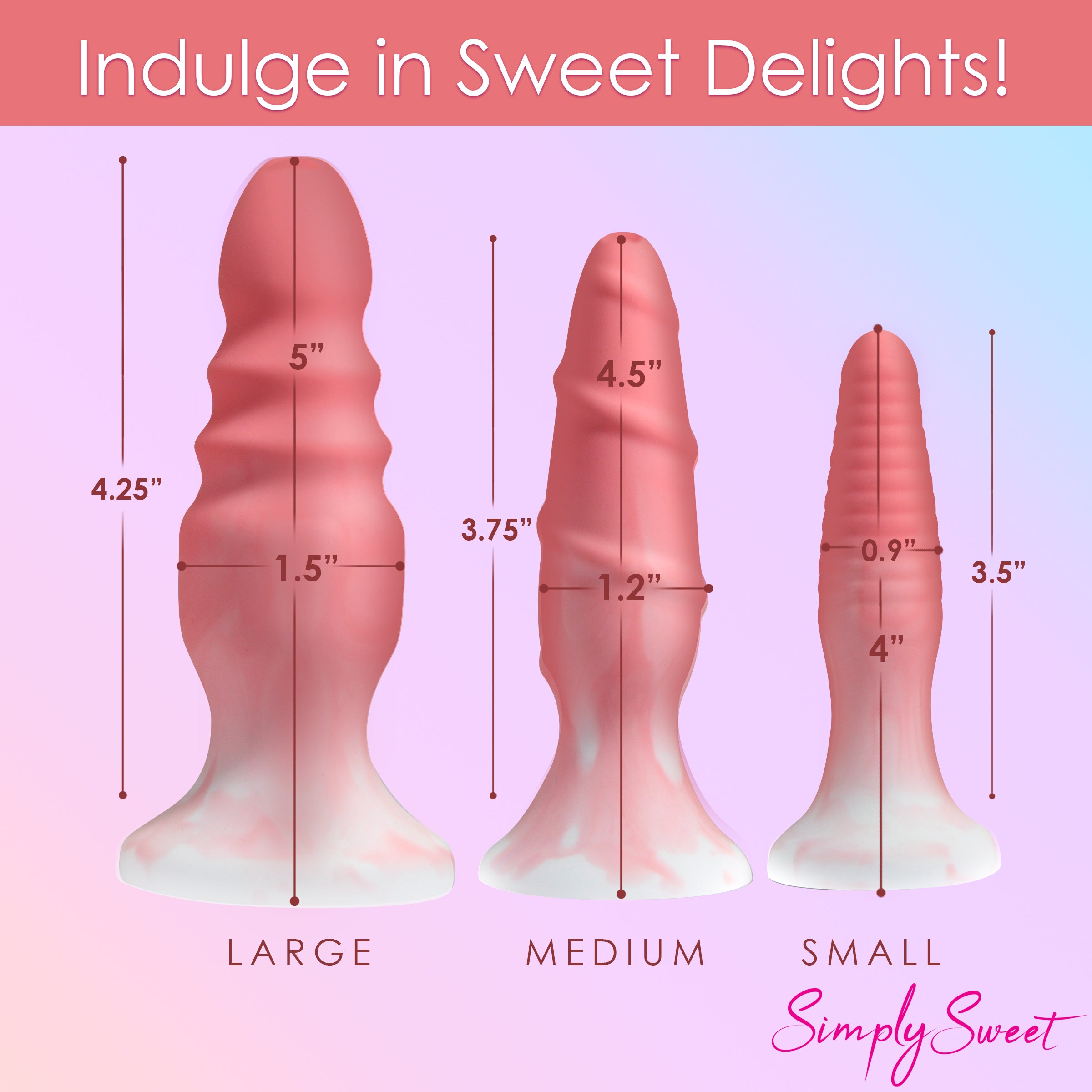 3 Piece Silicone Butt Plug Set in pink, showcasing three graduated sizes with unique textures for enhanced pleasure.