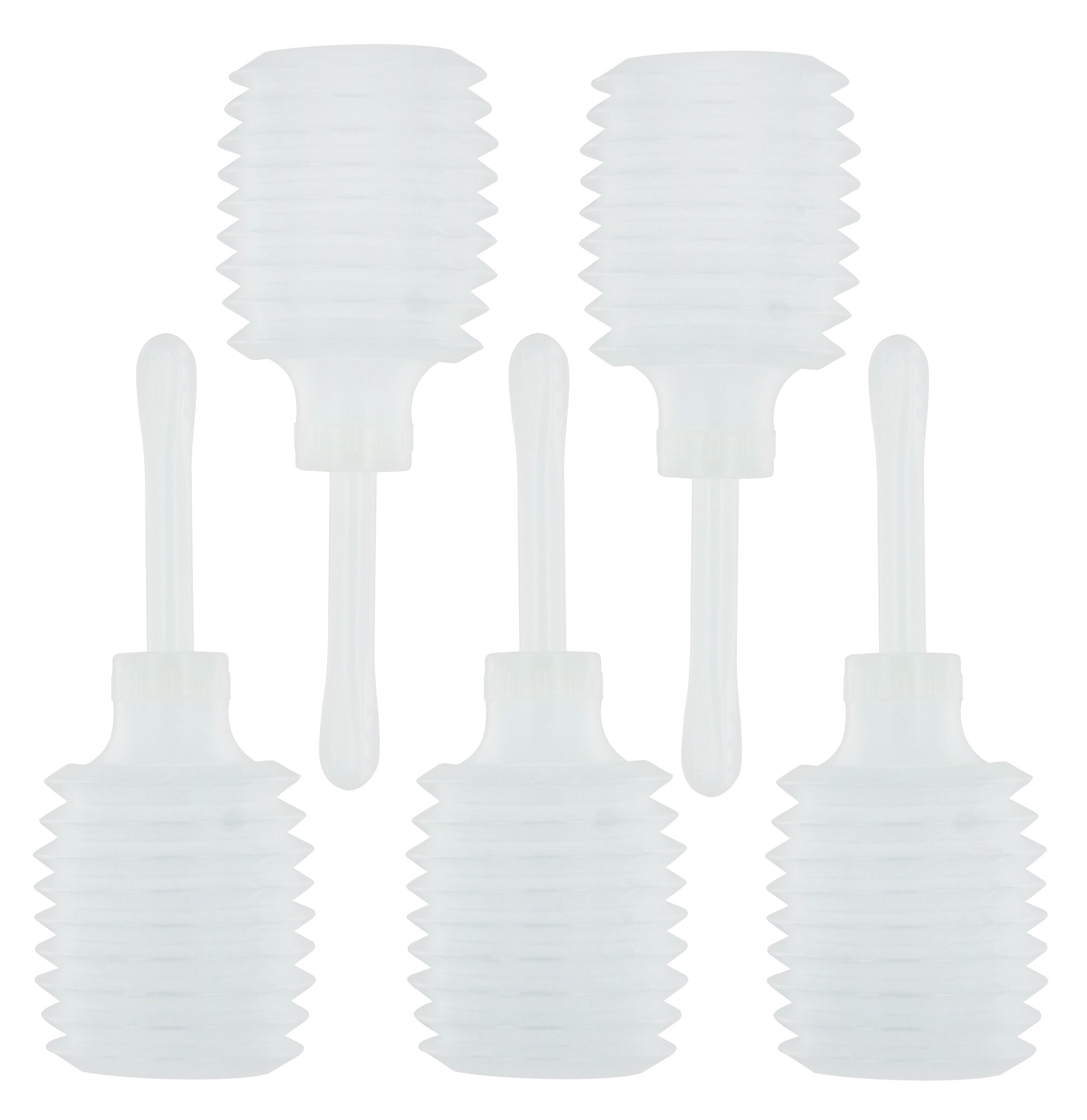 5 Piece Disposable Douche and Enema Kit with clear plastic bottles for hygienic personal cleansing.