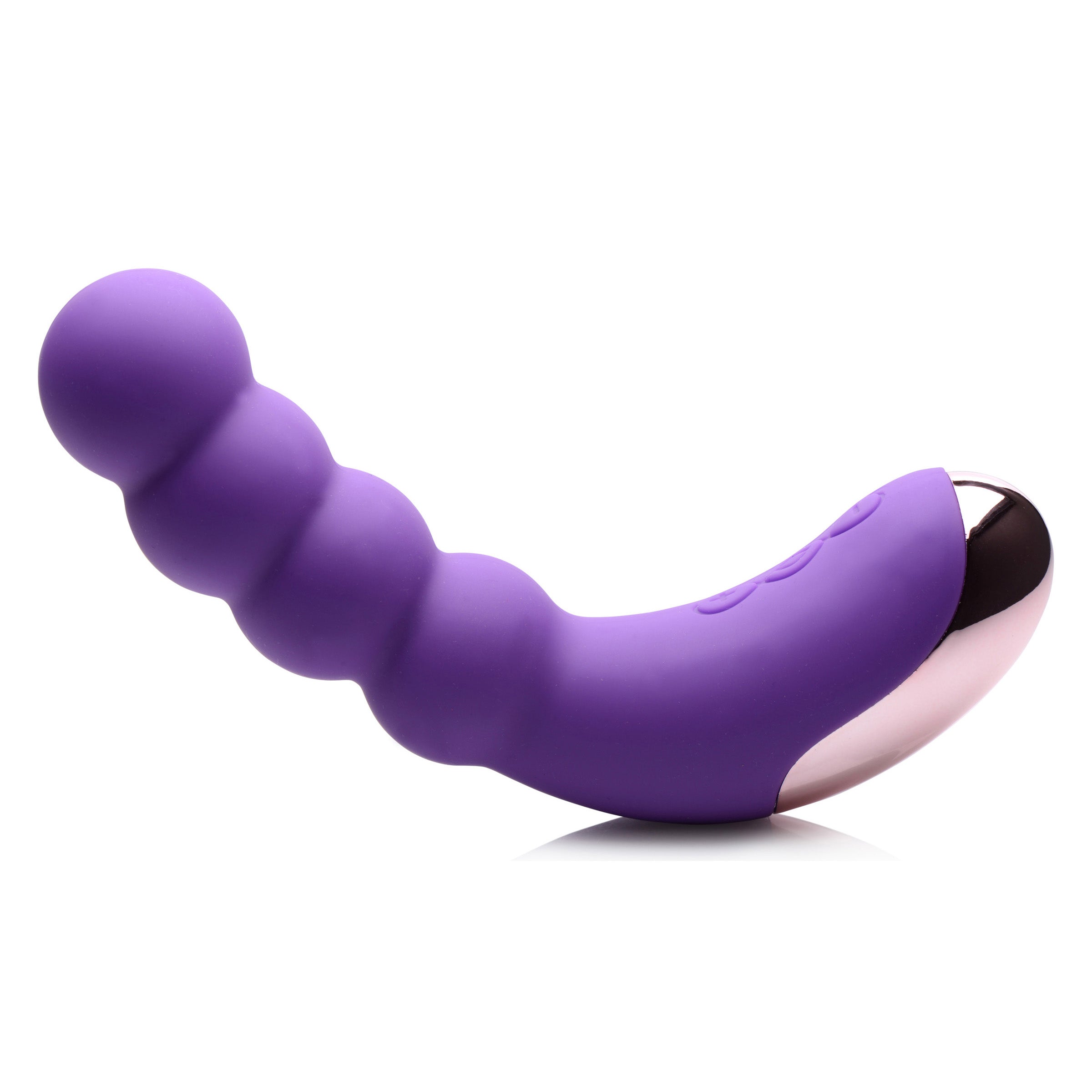 Purple 50X Silicone Beaded Vibrator designed for G-spot stimulation with textured surface and USB rechargeable feature.