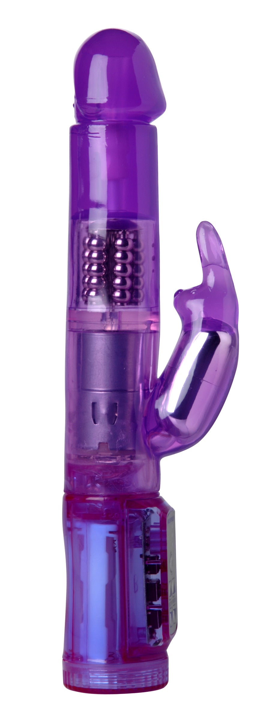 A vibrant purple 6 Speed Rotating Rabbit Vibe showcasing its compact design and bunny ears for stimulation.