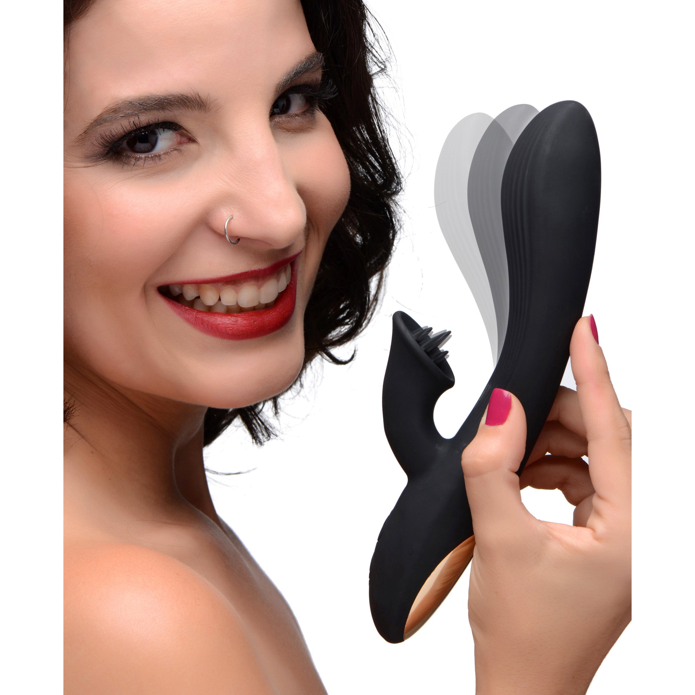 7X Bendable Silicone Clit Stimulating Vibrator in black, showcasing its flexible design and ergonomic controls.