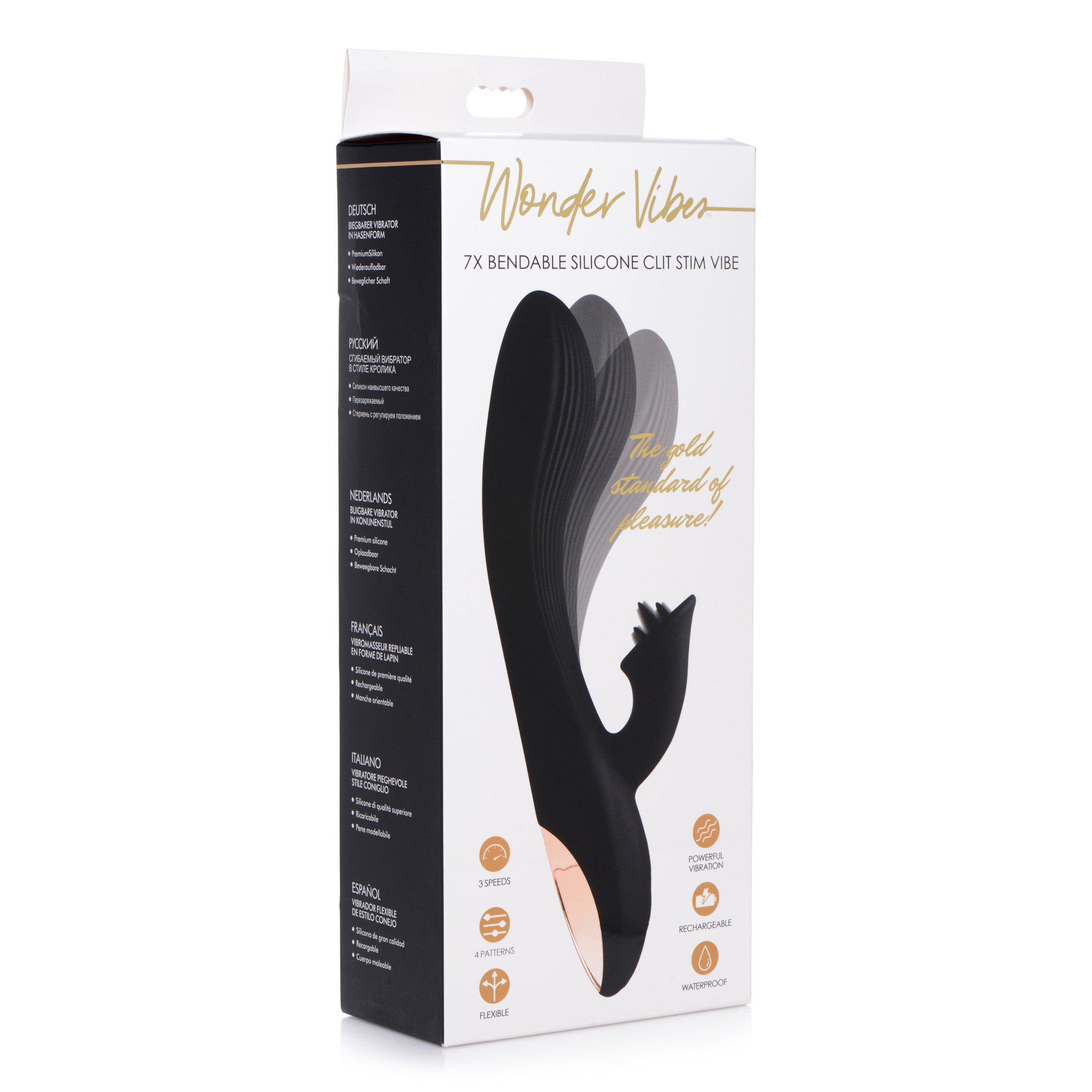 7X Bendable Silicone Clit Stimulating Vibrator in black, showcasing its flexible design and ergonomic controls.