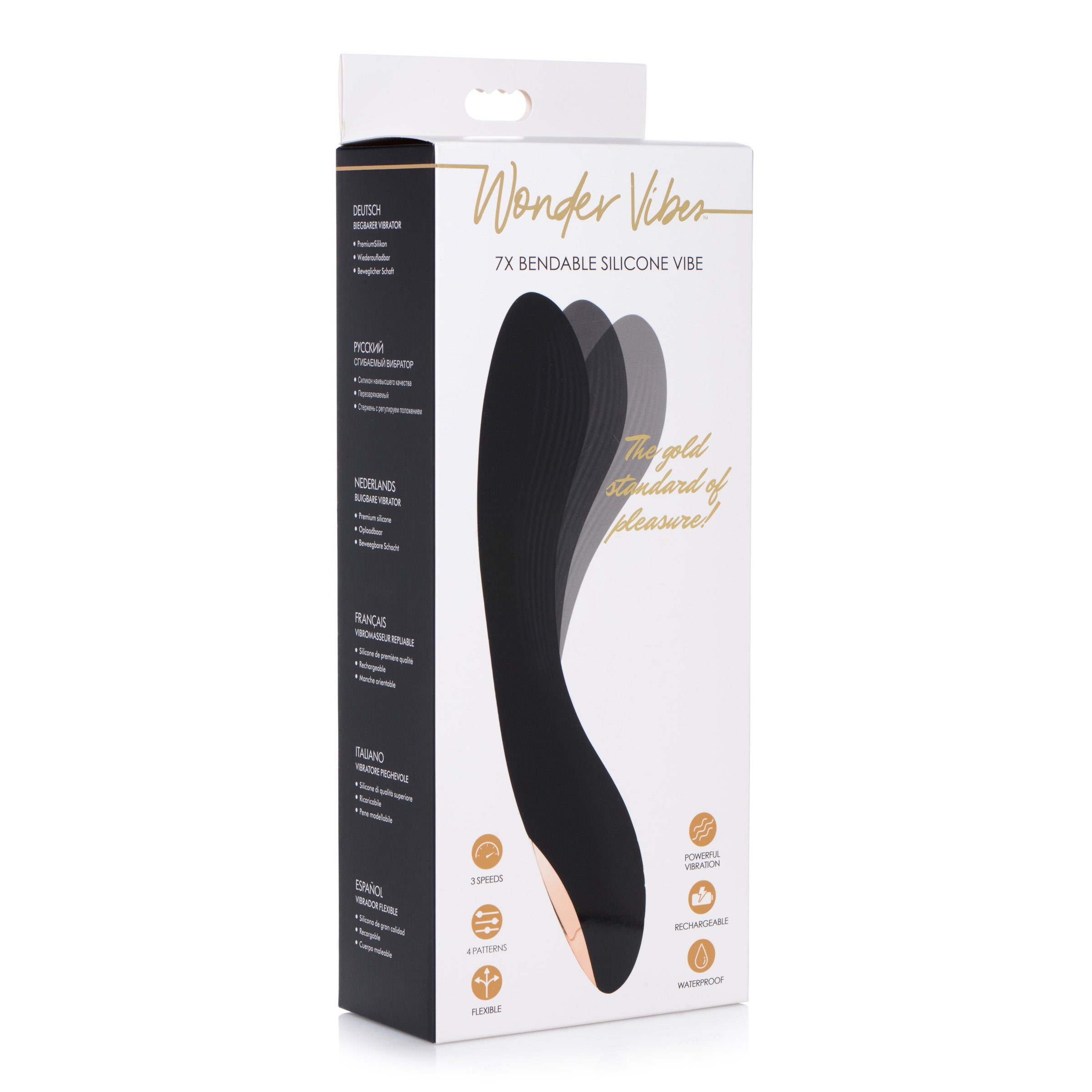 7X Bendable Silicone Vibrator in black, showcasing its flexible design and ergonomic controls.