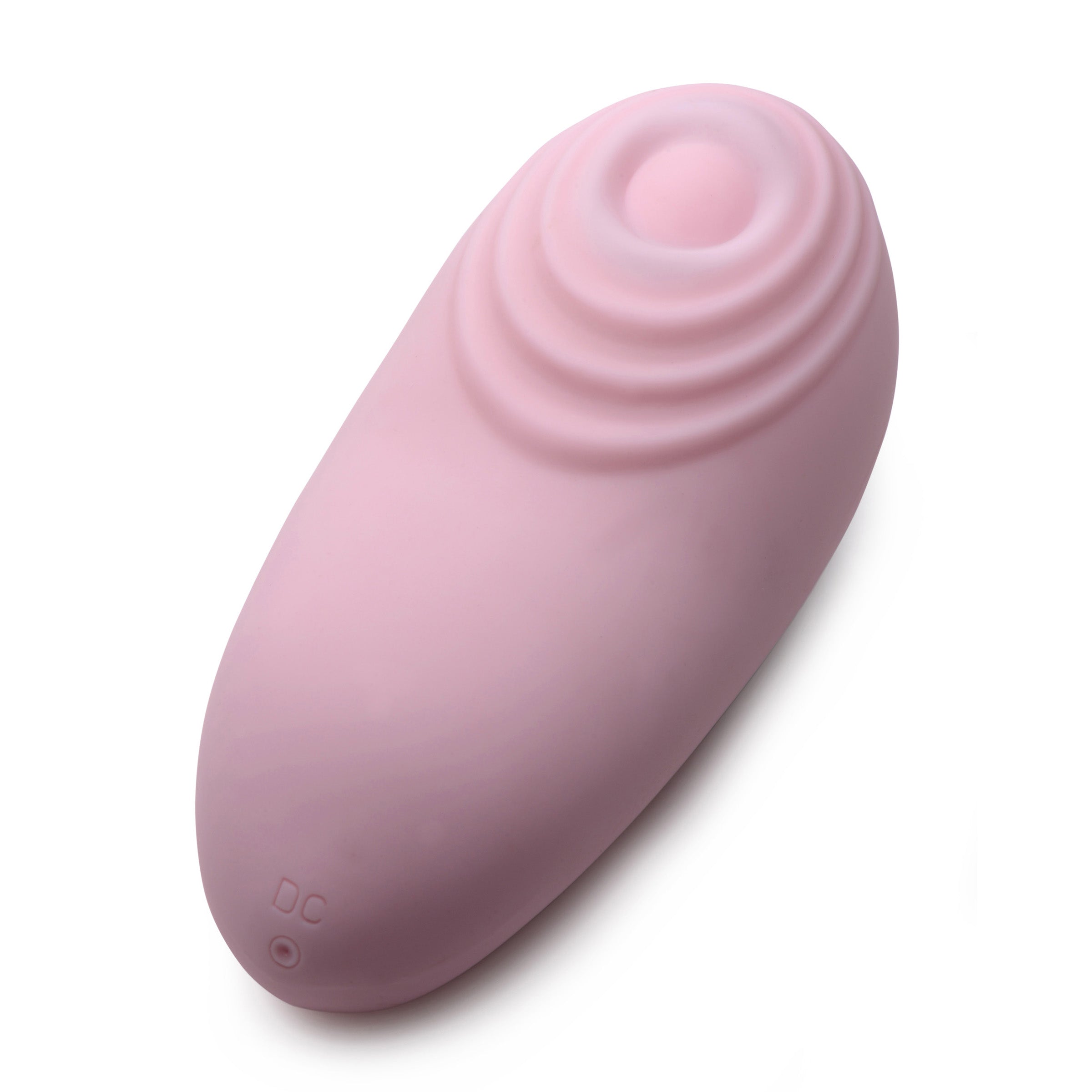 7X Pleasure Pulse Silicone Clit Stimulator in pink, showcasing its ergonomic design and compact size for easy handling.