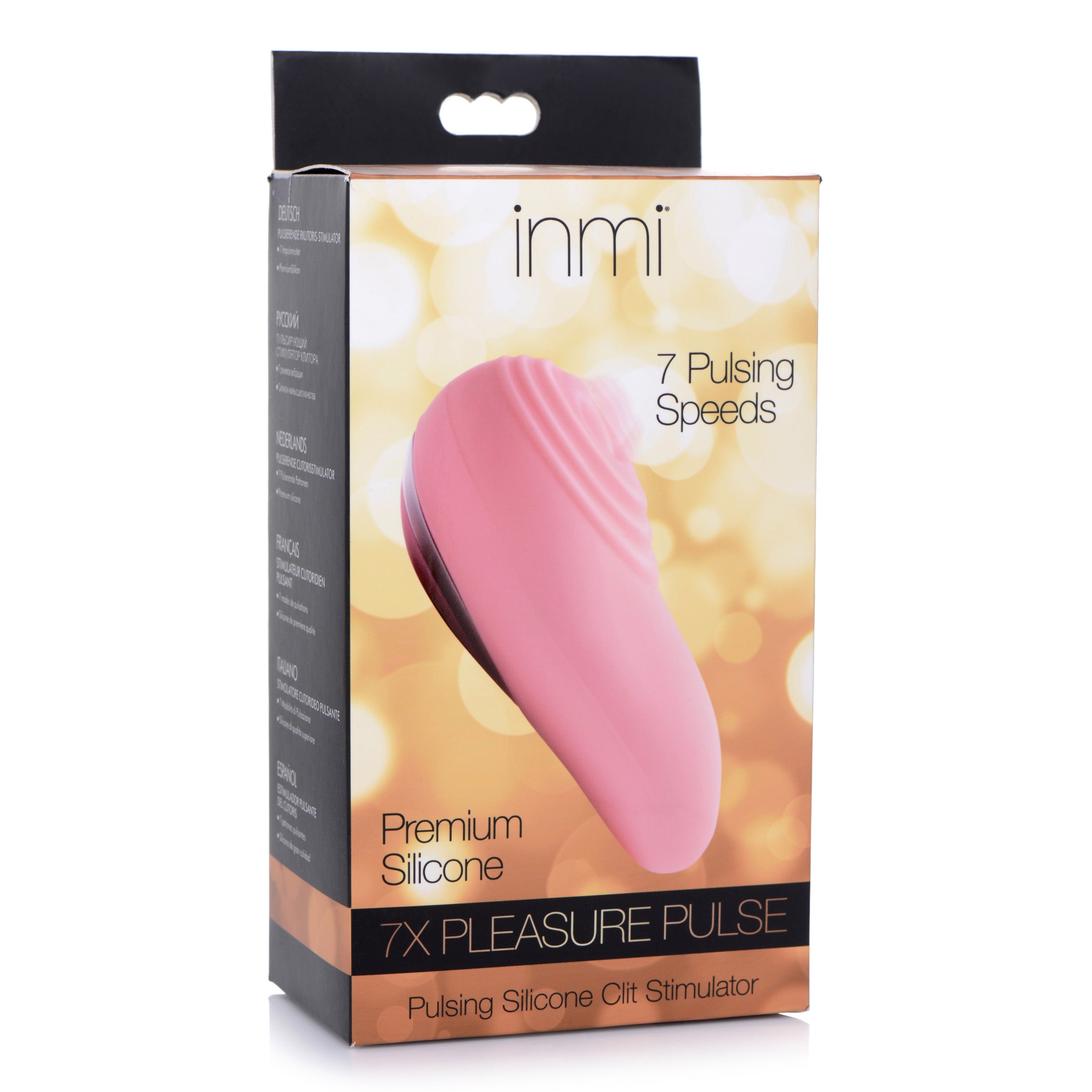 7X Pleasure Pulse Silicone Clit Stimulator in pink, showcasing its ergonomic design and compact size for easy handling.