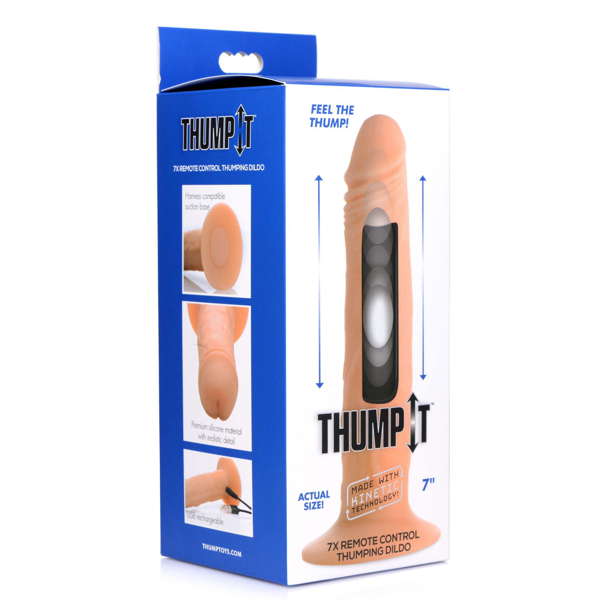 7X Remote Control Thumping Dildo - Small with realistic veiny texture and strong suction base, designed for powerful thumping pleasure.