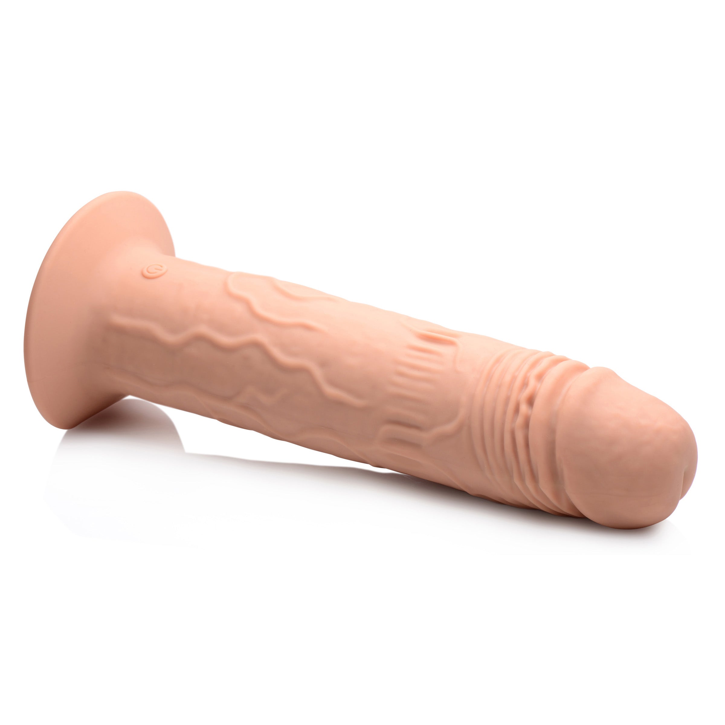 7X Remote Control Vibrating & Thumping Dildo in medium size, showcasing its realistic design and suction cup base.