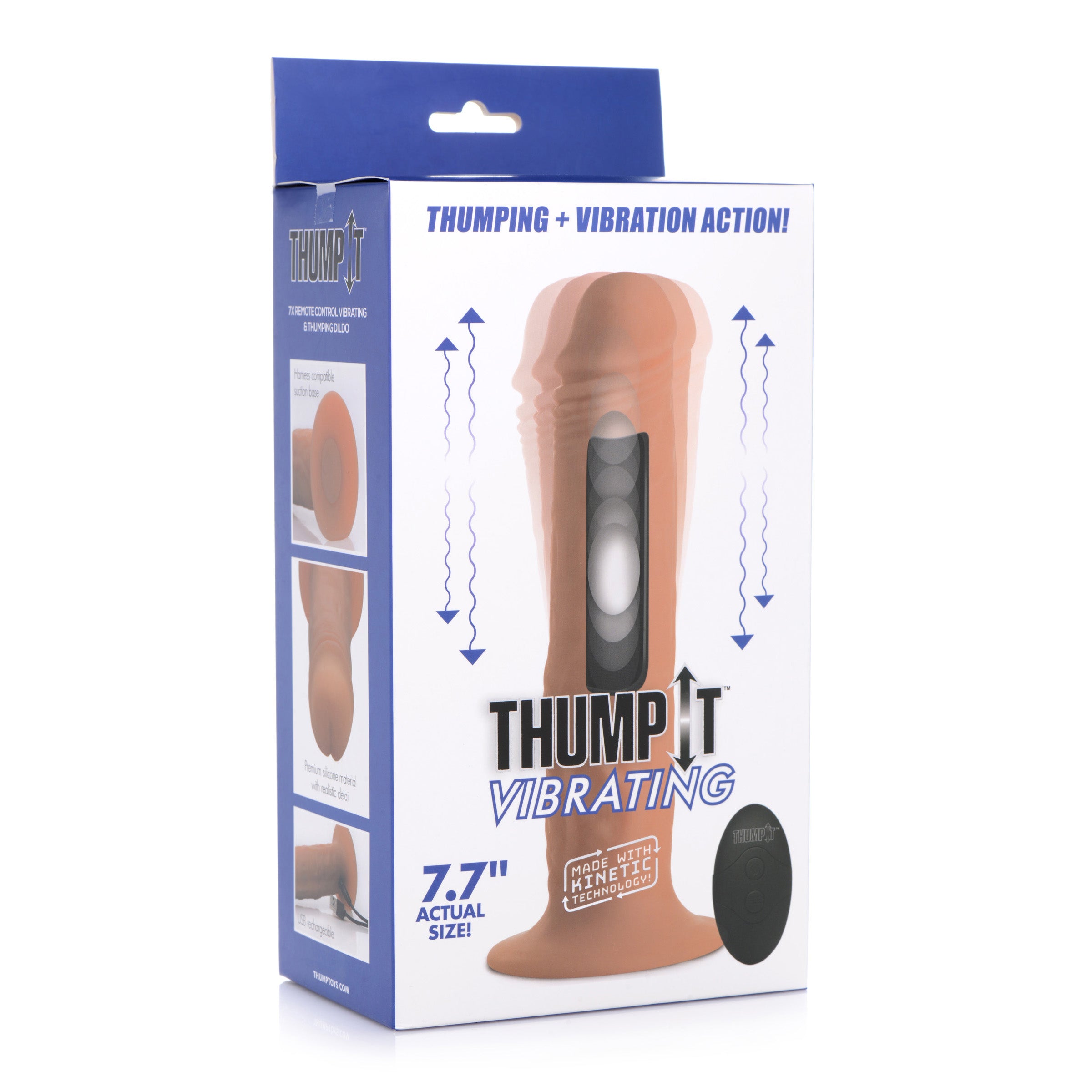 7X Remote Control Vibrating & Thumping Dildo in medium size, showcasing its realistic design and suction cup base.