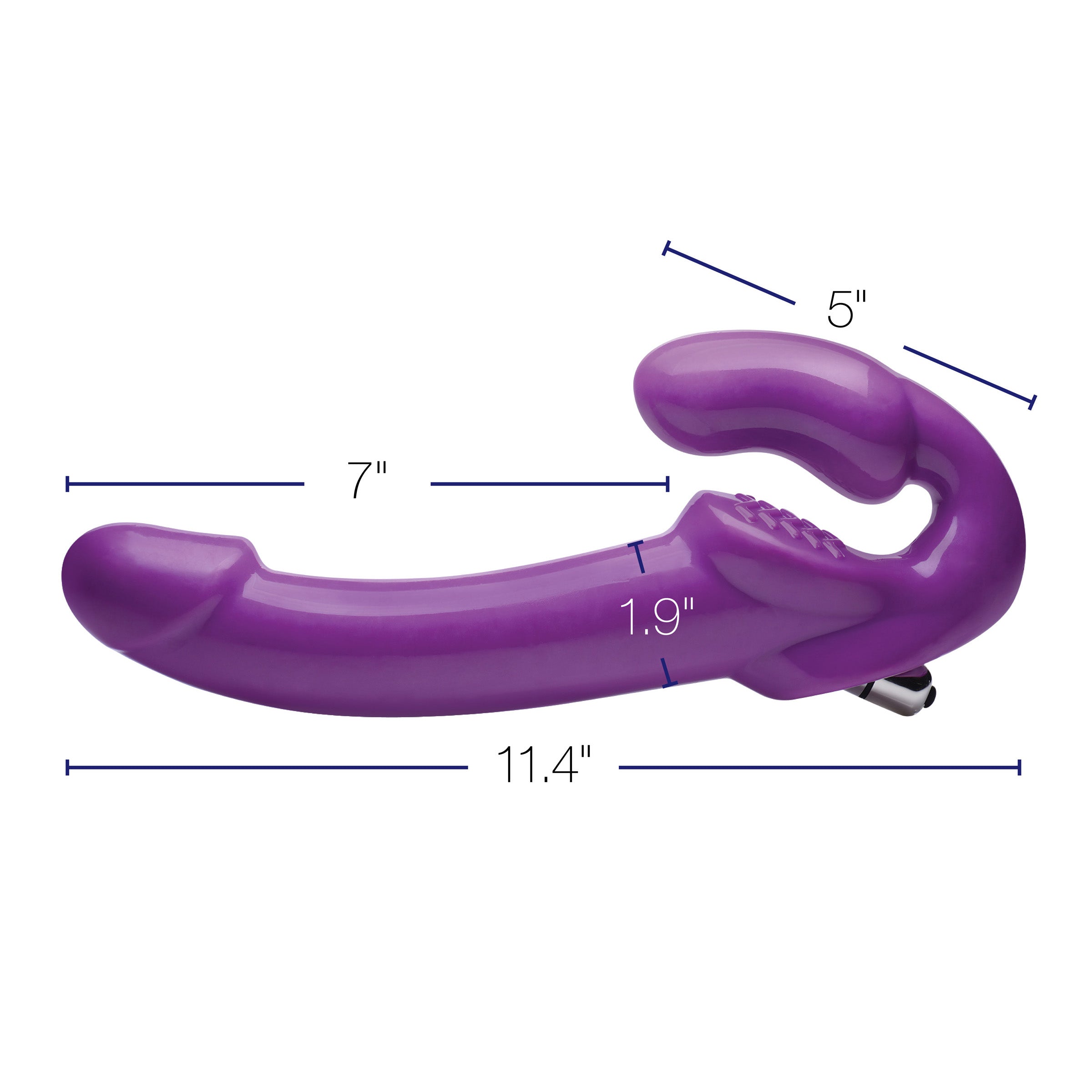 7X Revolver 2 Inch Thick Vibrating Strapless Strap-On in purple, showcasing its long shaft and vaginal bulb design for enhanced pleasure.