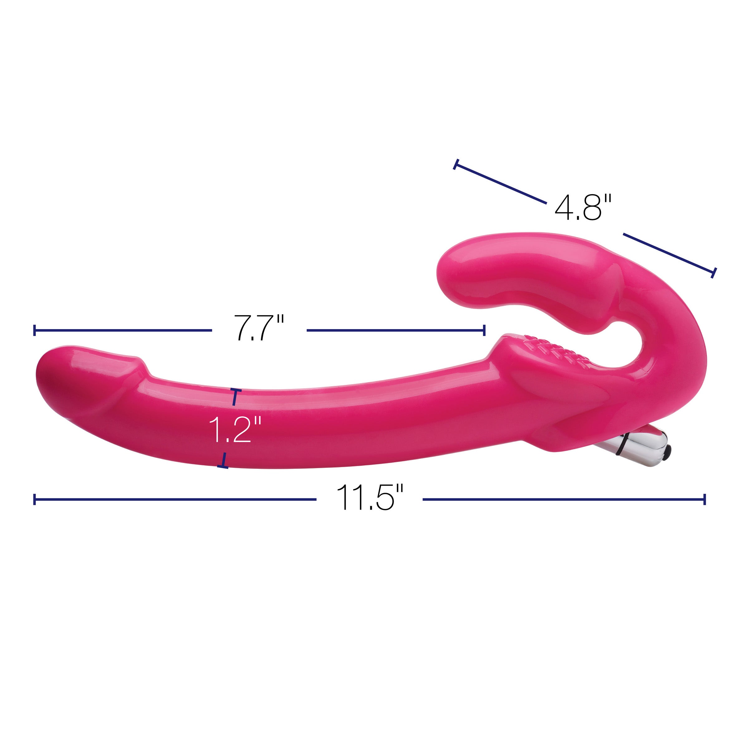 7X Revolver Slim 8 Inch Vibrating Strapless Strap-on in pink, showcasing its long shaft and vaginal bulb for harness-free pleasure.