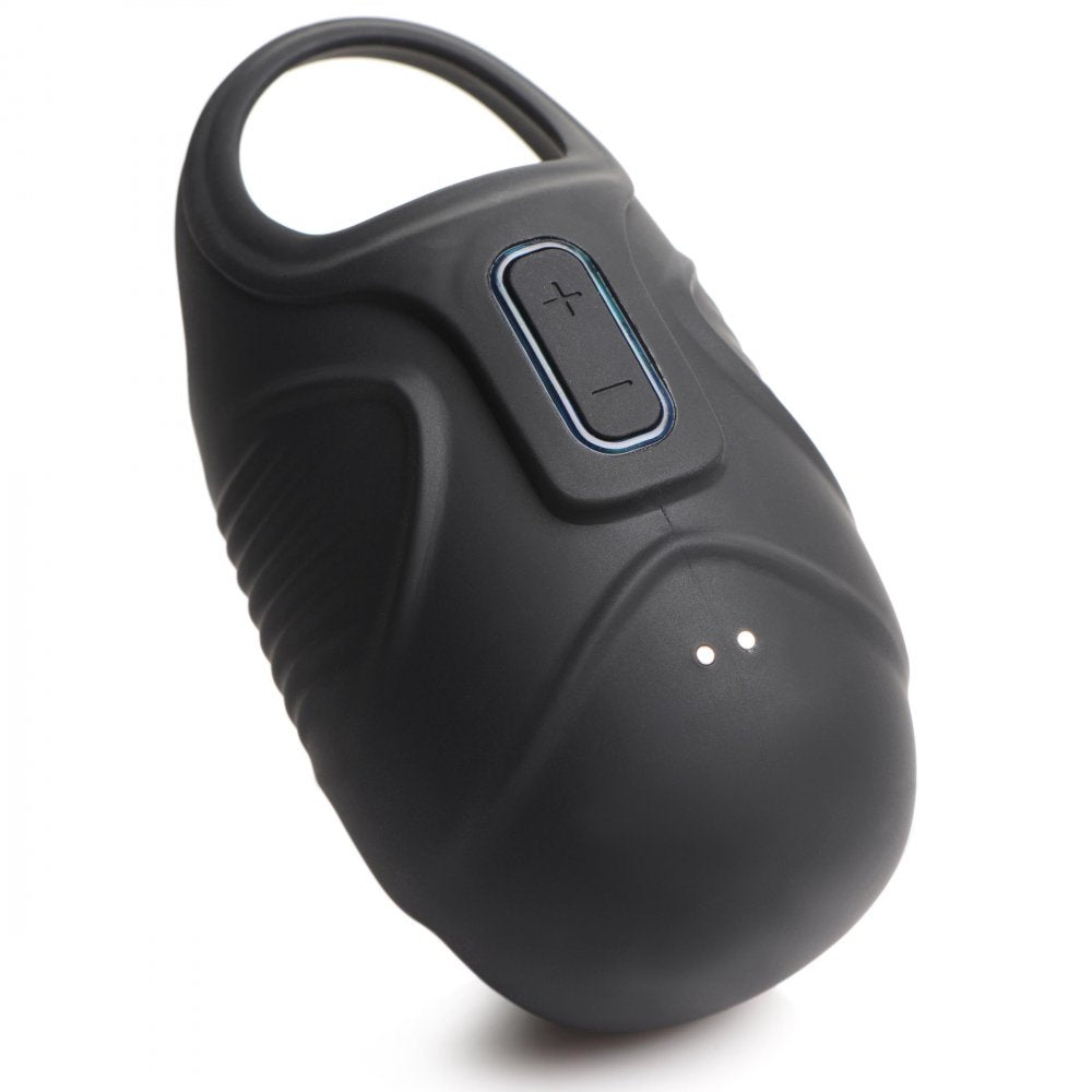 7X Vibrating Silicone Ball Sack in black, designed for ball stimulation with a sleek and stretchy silicone material.