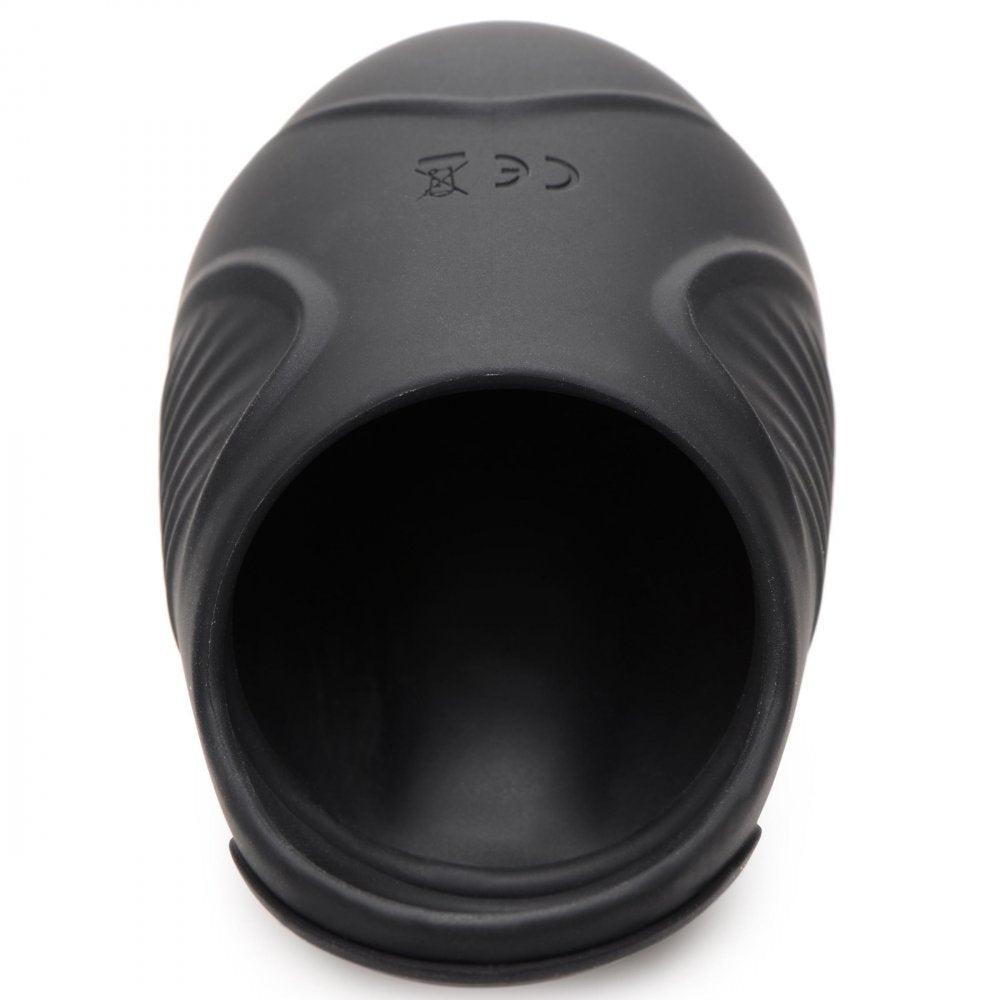 7X Vibrating Silicone Ball Sack in black, designed for ball stimulation with a sleek and stretchy silicone material.