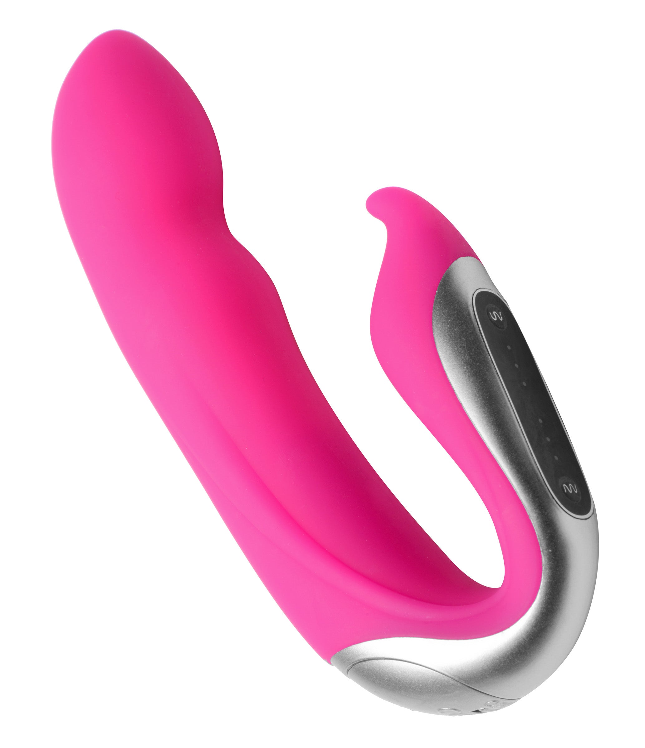 Allura 7 Mode Dual Stimulation Silicone Vibe in pink, featuring a curved design for G-spot and clitoral stimulation.