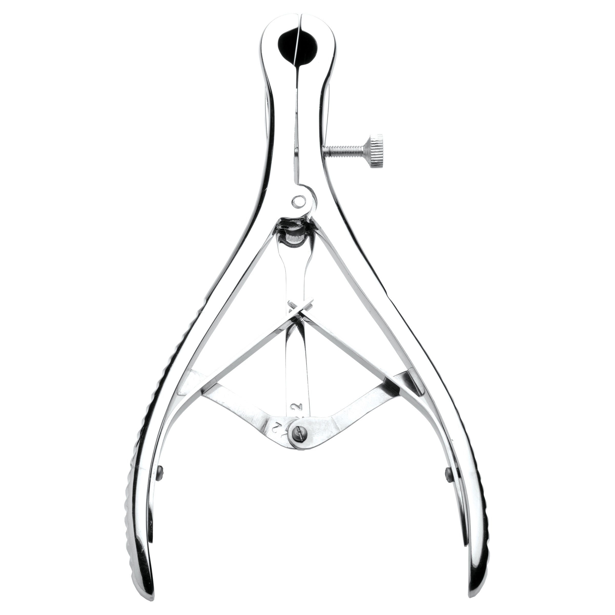 Anal Speculum made of stainless steel with three rounded fingers for even dilation, designed for medical play and BDSM.