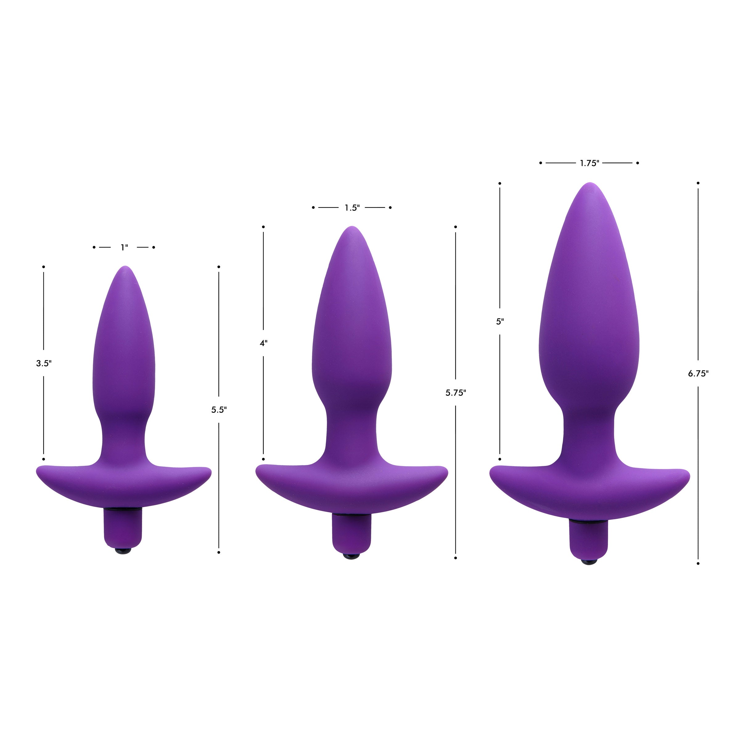 Aria Vibrating Silicone Anal Plug in purple, featuring a tapered design and flared base for safety, with a powerful vibrating bullet.