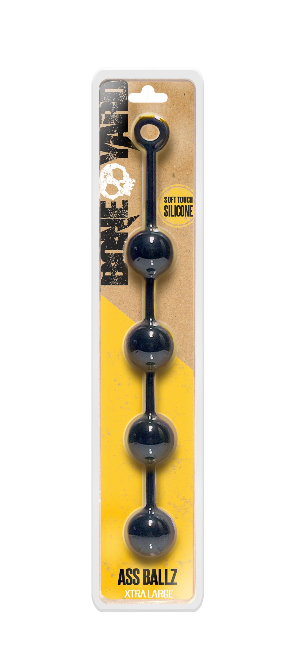 Ass Balls XL - Clamshell featuring four 2.4-inch silicone balls connected by a durable cord, designed for backdoor pleasure with a soft touch finish.