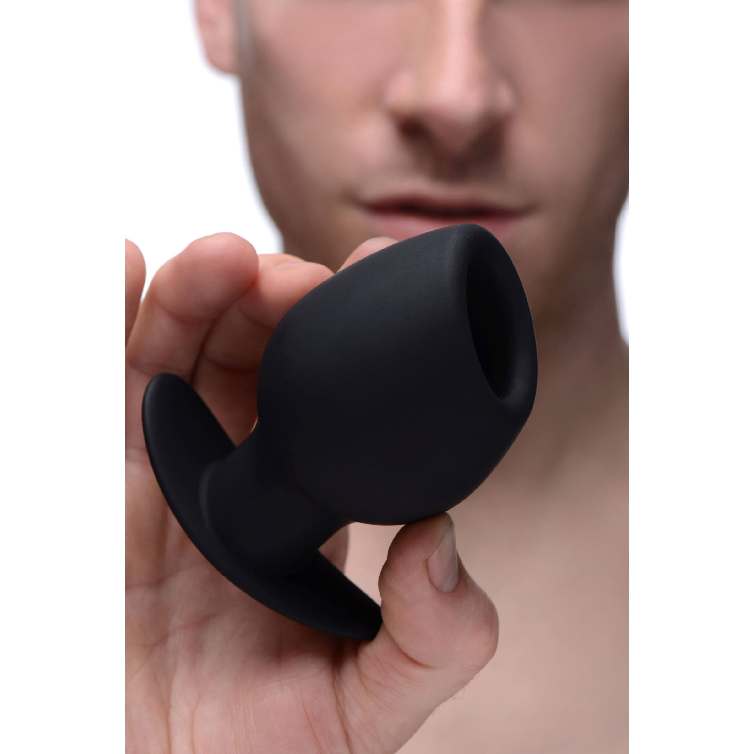 Ass Goblet Silicone Hollow Anal Plug - Small in black, showcasing its ergonomic design and hollow core for enhanced pleasure.