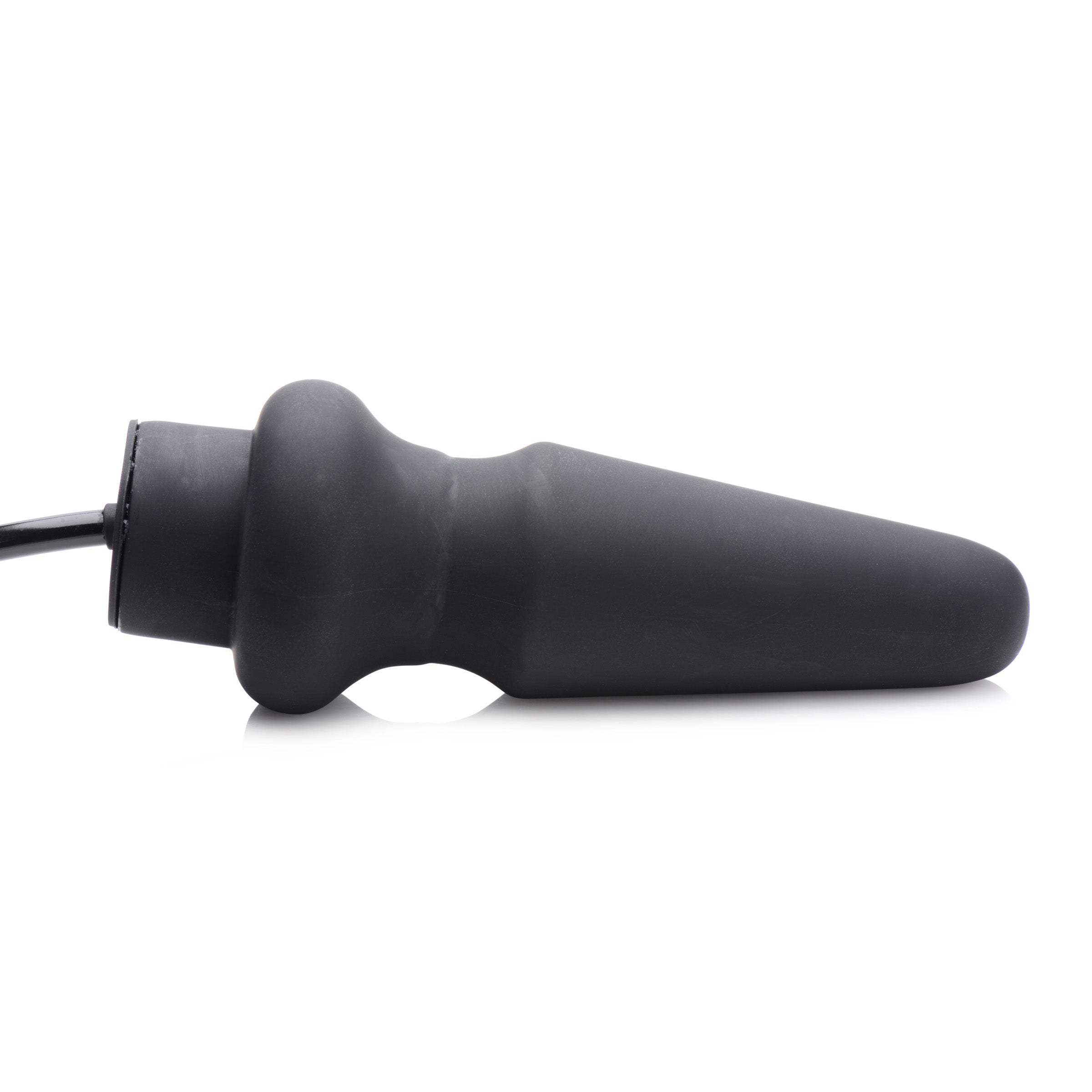 Ass-Pand Large Inflatable Silicone Anal Plug with a smooth black silicone finish and a soft pumping bulb for adjustable size.