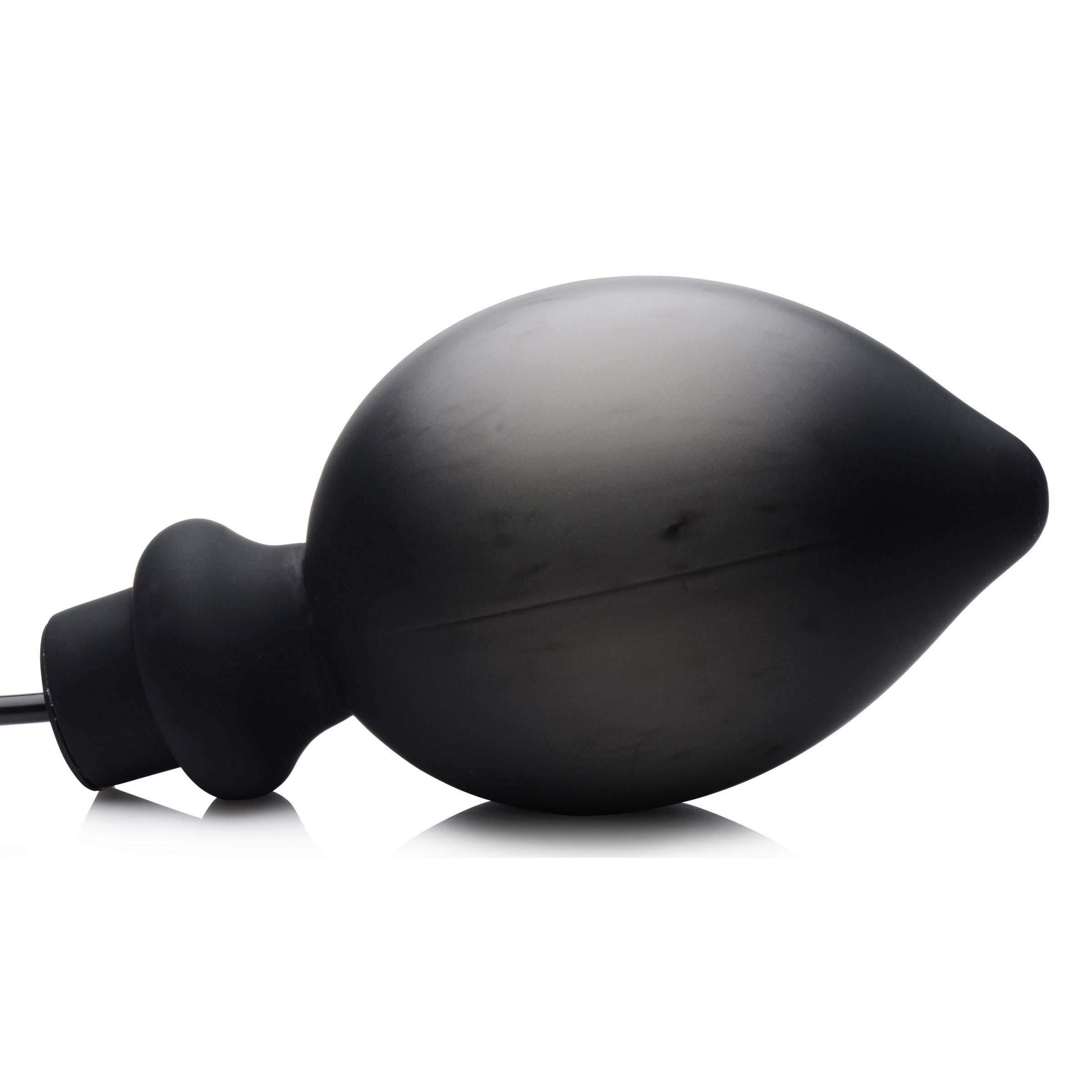 Ass-Pand Large Inflatable Silicone Anal Plug with a smooth black silicone finish and a soft pumping bulb for adjustable size.