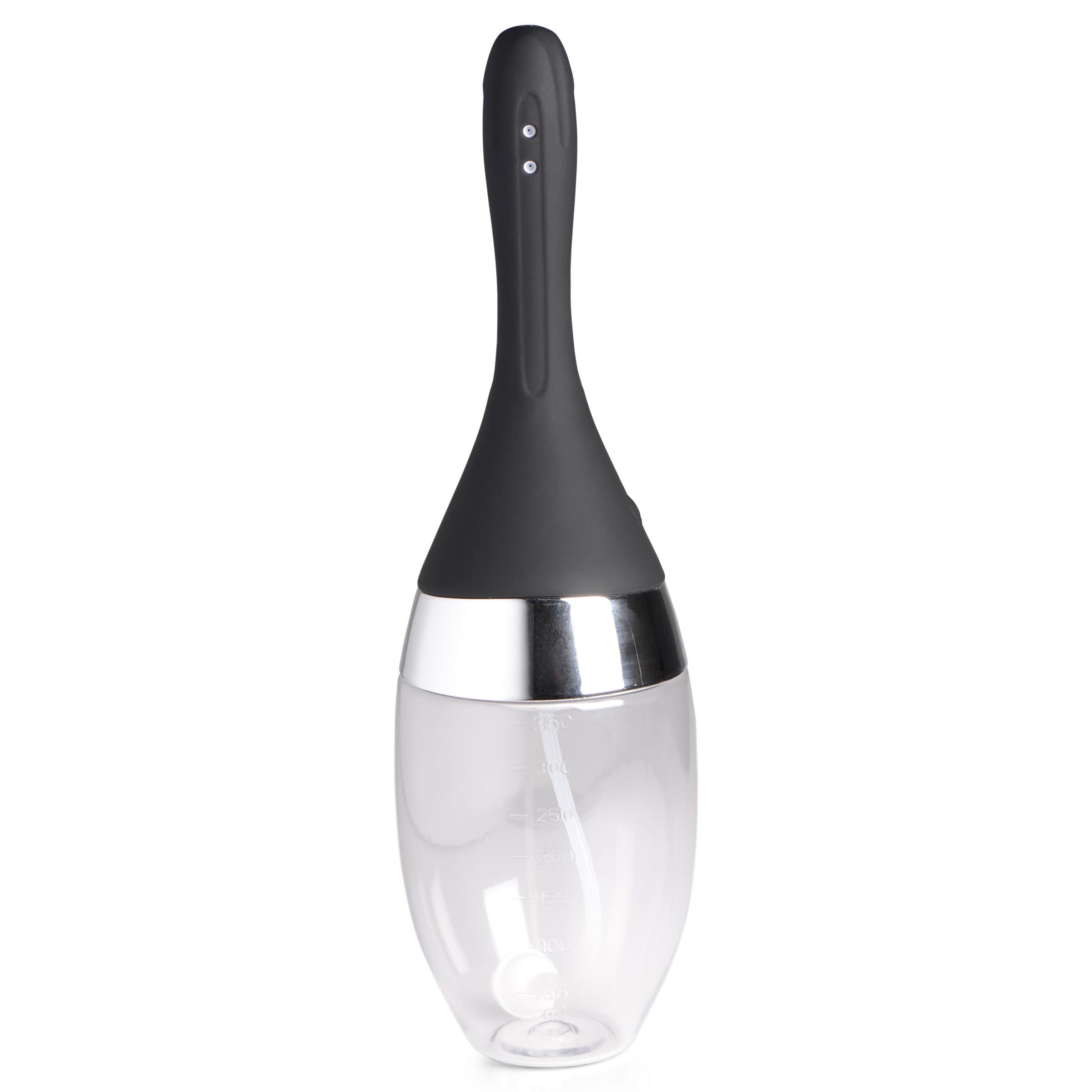 Automatic Vibrating Enema Bulb with clear silicone hose and black accents, designed for pleasurable and hygienic cleansing.