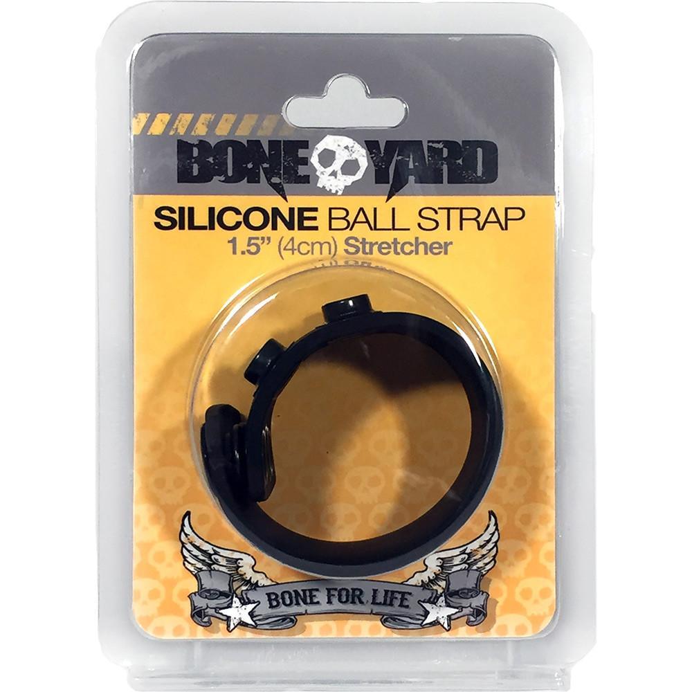 Ball Strap Black made from soft touch silicone, featuring three snaps for adjustable sizing and a sleek design for comfort during ball play.