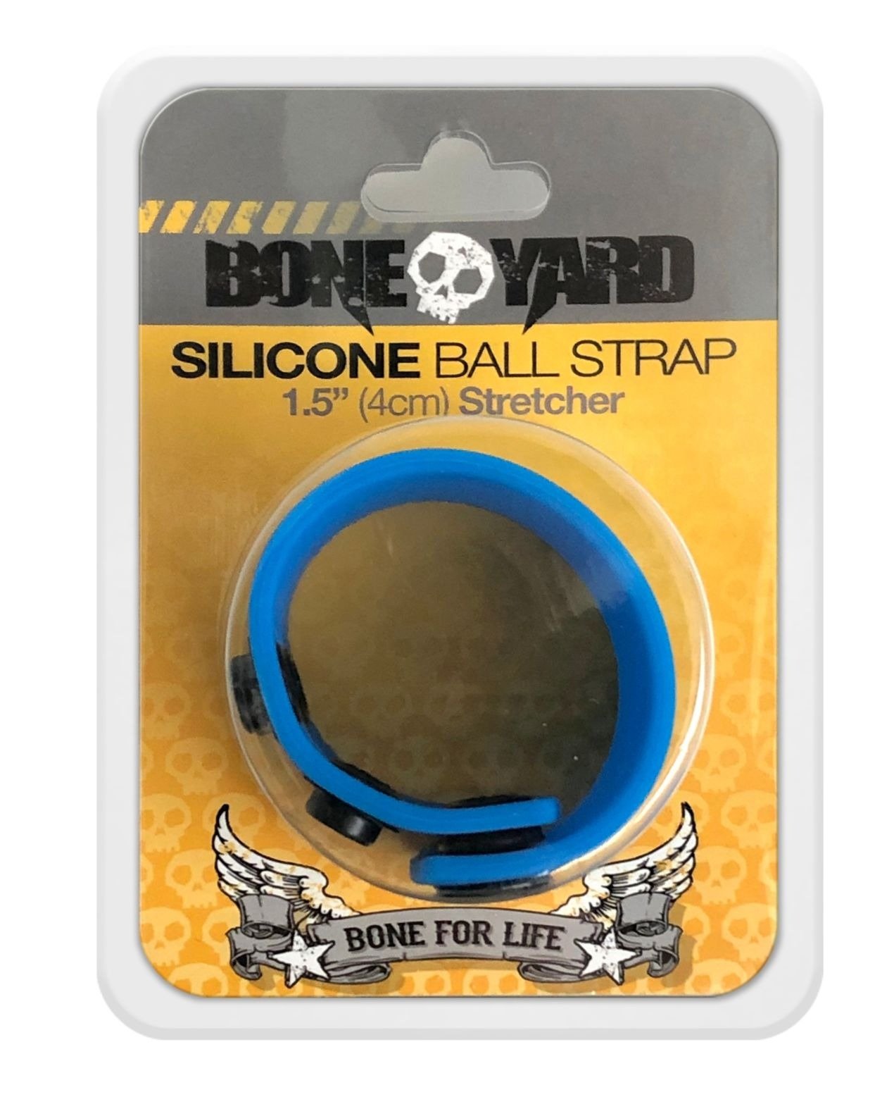 Ball Strap Blue made from soft touch silicone, featuring adjustable snaps for sizing and a sleek design, ideal for comfortable ball stretching.