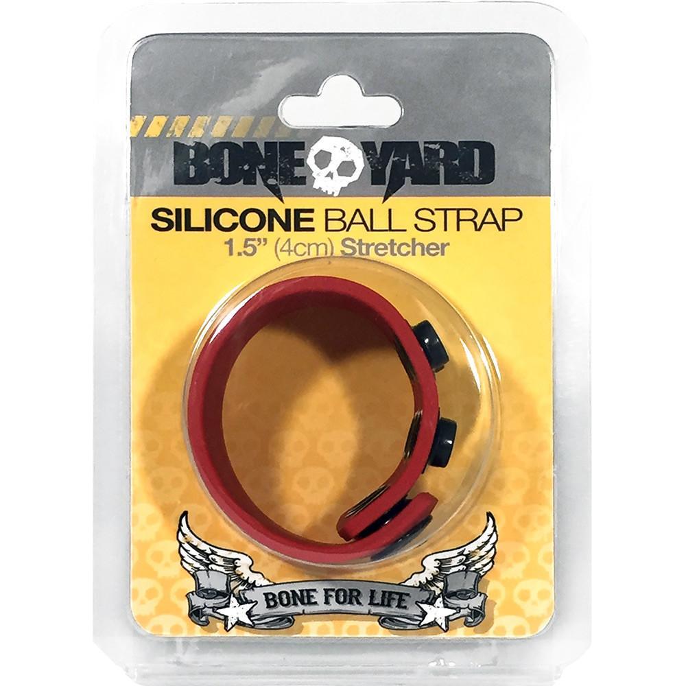 A vibrant red ball strap made of soft touch silicone, featuring adjustable snaps for sizing, designed for comfort and durability in ball play.